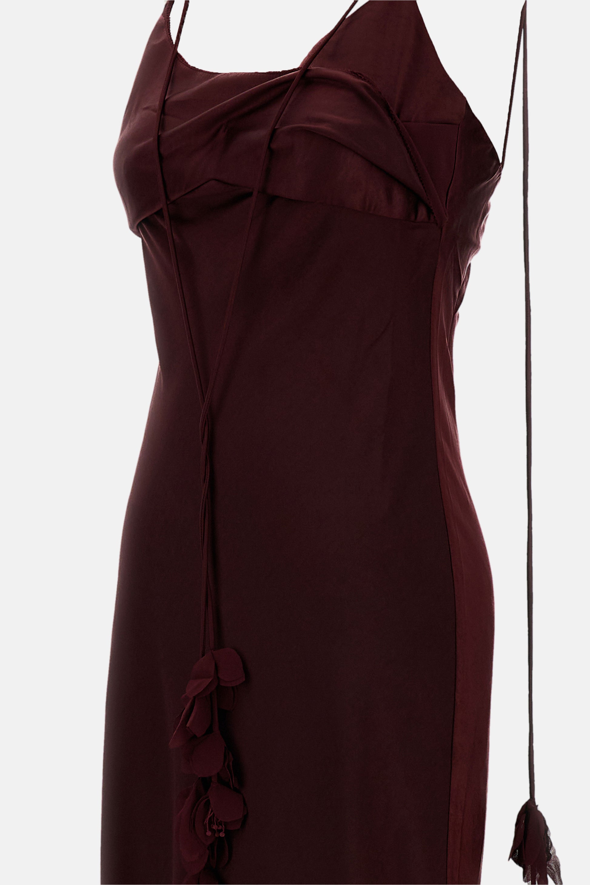 Self-Portrait Women Burgundy Satin Flower Midi Dress SELF-PORTRAIT