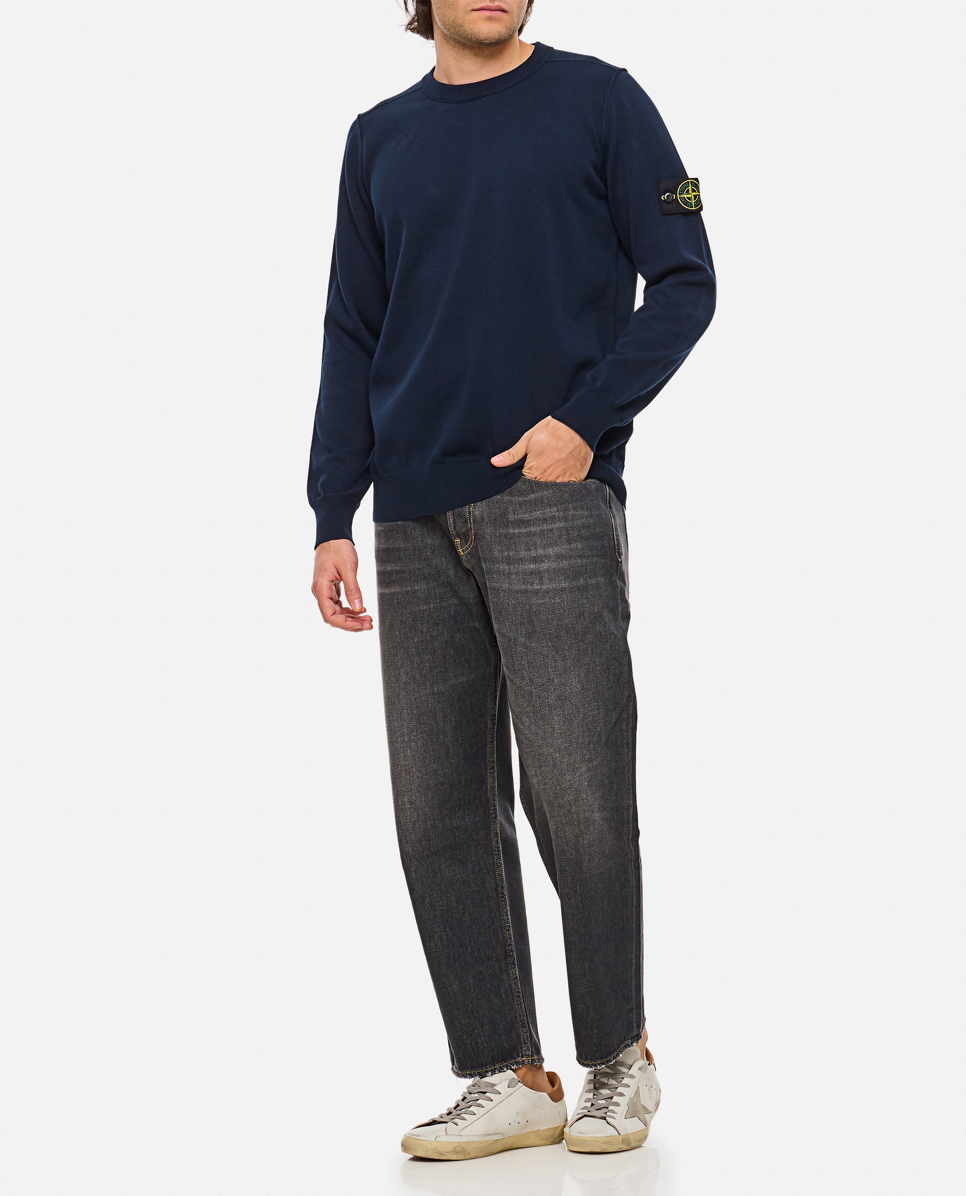 Stone Island Men Cotton Pullover With Logo Badge STONE ISLAND