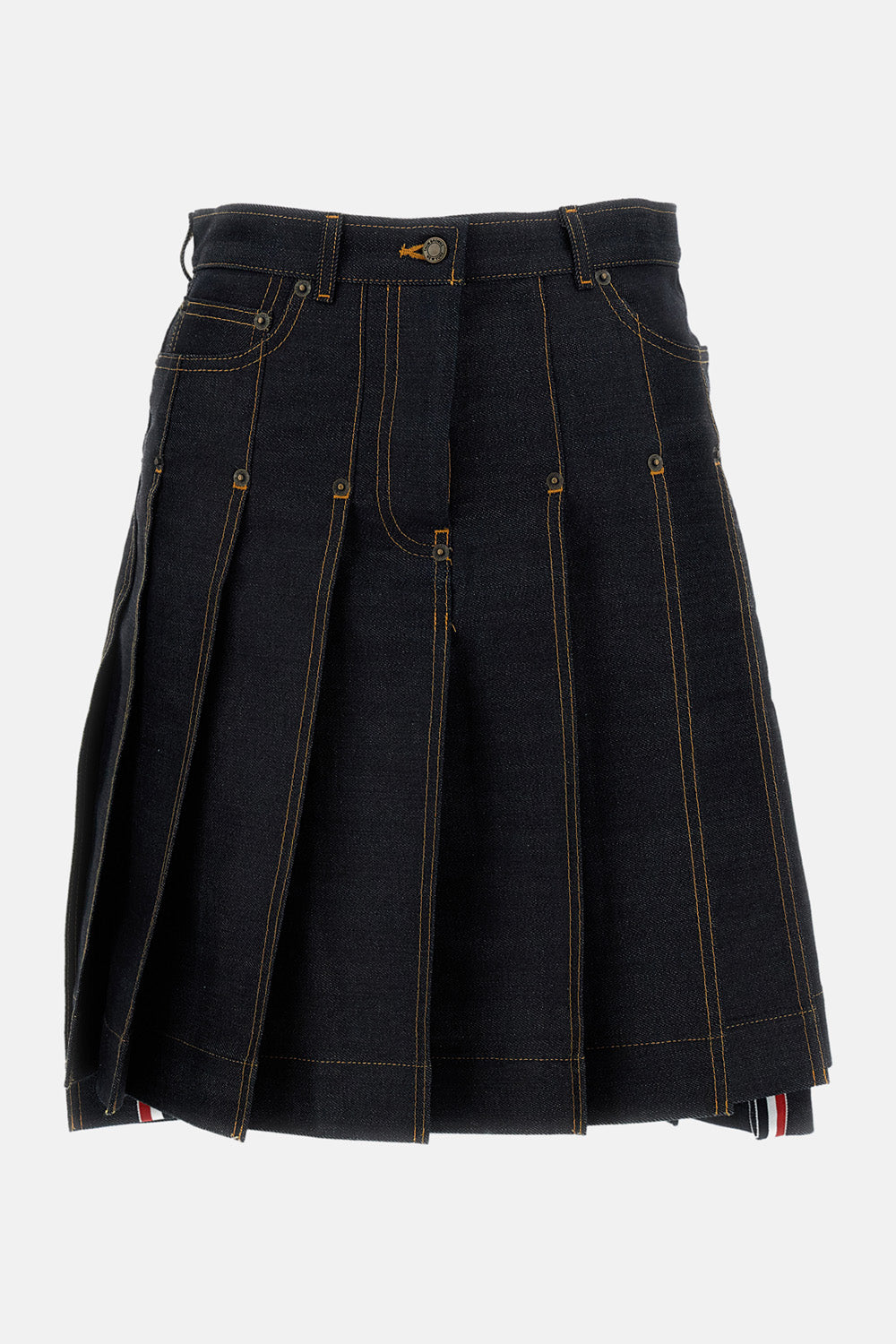 Thom Browne Women Pleated Skirt In Washed Japanese Selvedge Denim THOM BROWNE