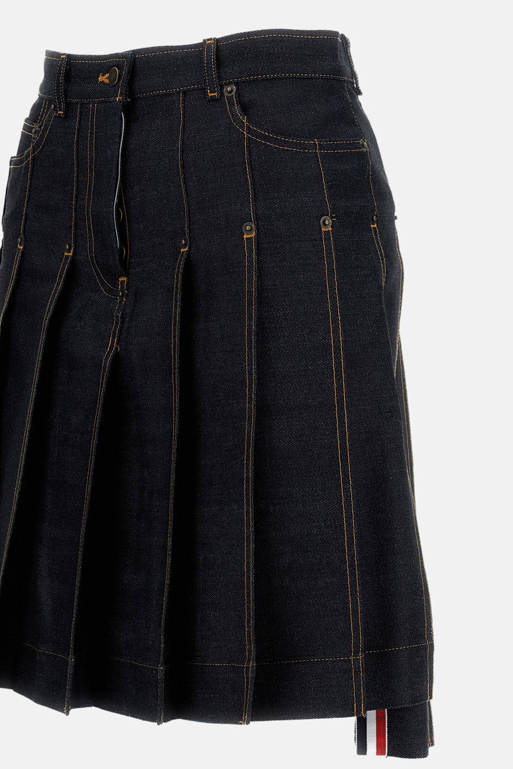 Thom Browne Women Pleated Skirt In Washed Japanese Selvedge Denim THOM BROWNE