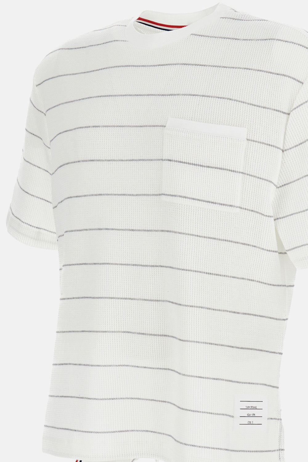 Thom Browne Men Short Sleeve Tee In Textured Stripe Waffle THOM BROWNE