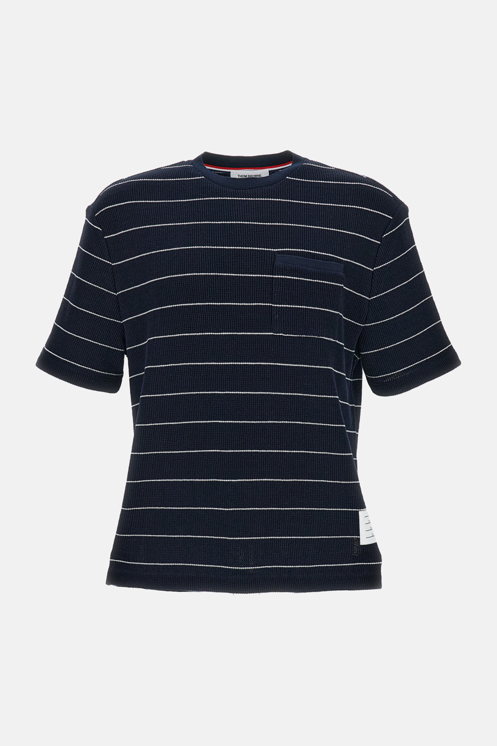 Thom Browne Men Short Sleeve Tee In Textured Stripe Waffle THOM BROWNE