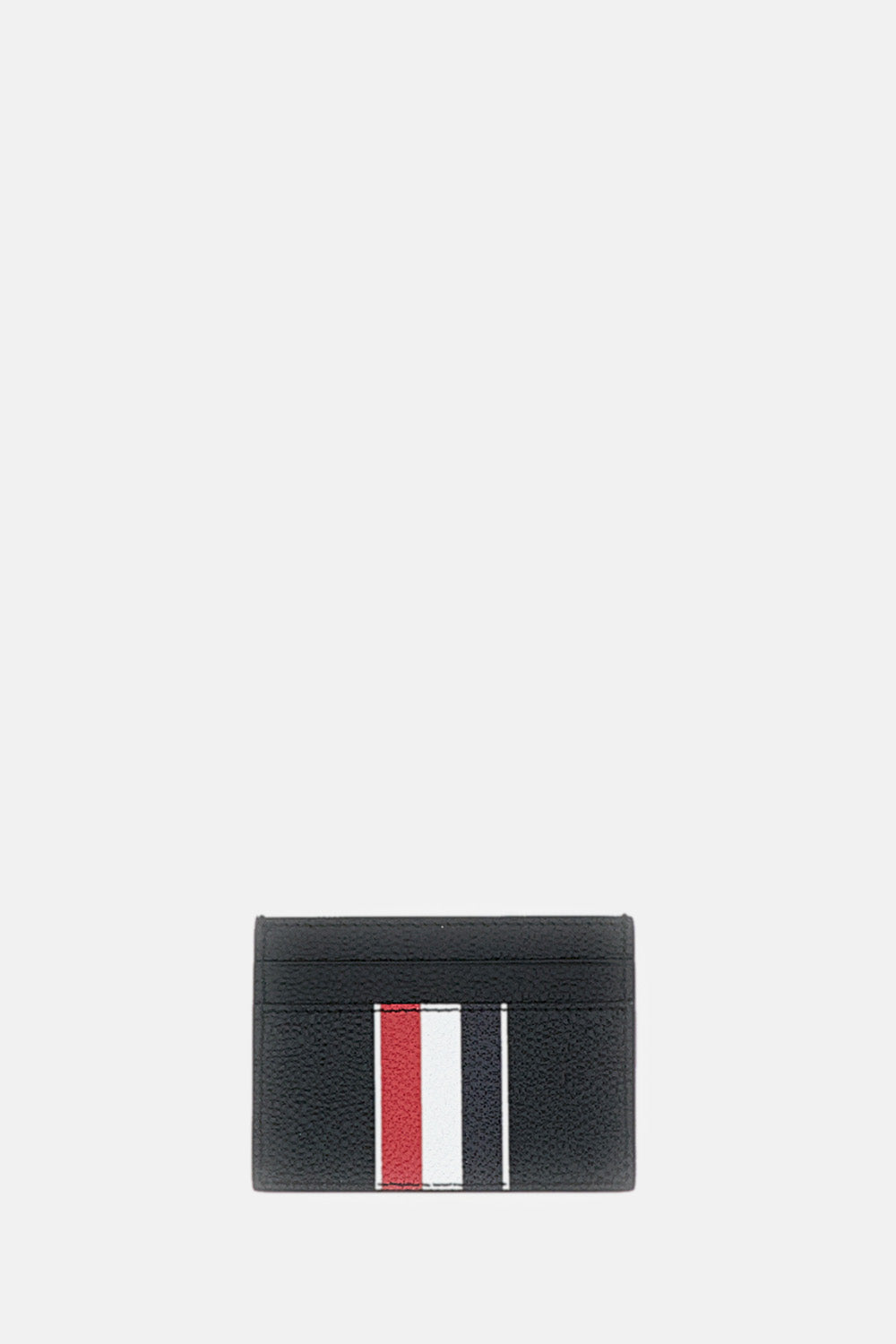 Thom Browne Men Double Sided Card Holder W/ Rwb Stripe In Pebble Grain Leather THOM BROWNE