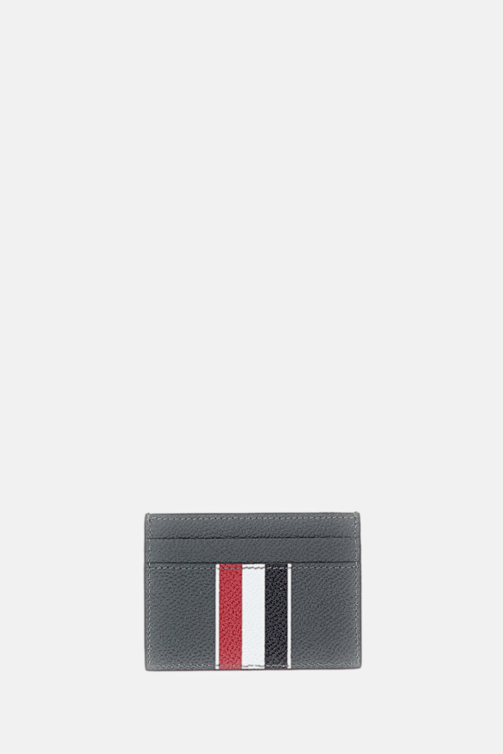 Thom Browne Men Double Sided Card Holder W/ Rwb Stripe In Pebble Grain Leather THOM BROWNE