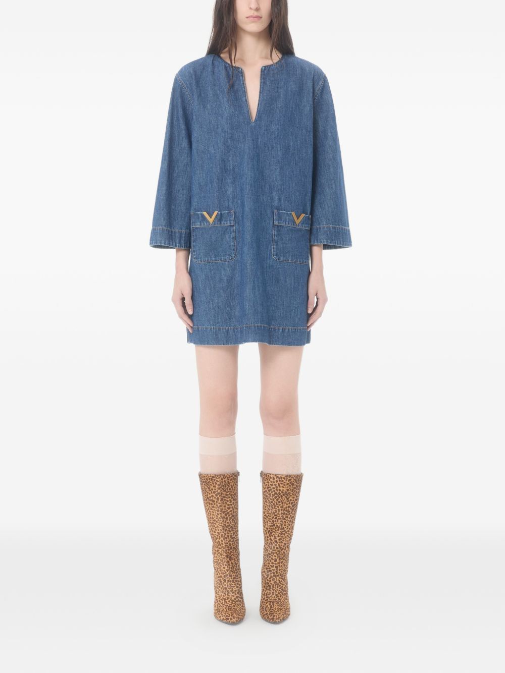 Valentino Women Vlogo Signature Denim Short Dress VALENTINO