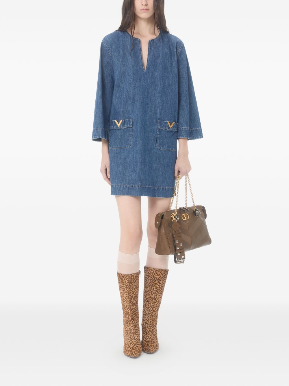 Valentino Women Vlogo Signature Denim Short Dress VALENTINO