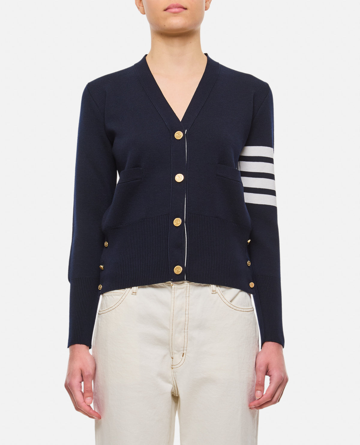 Thom Browne Women Milano Classic V Neck Fine Merino Wool Cardigan THOM BROWNE