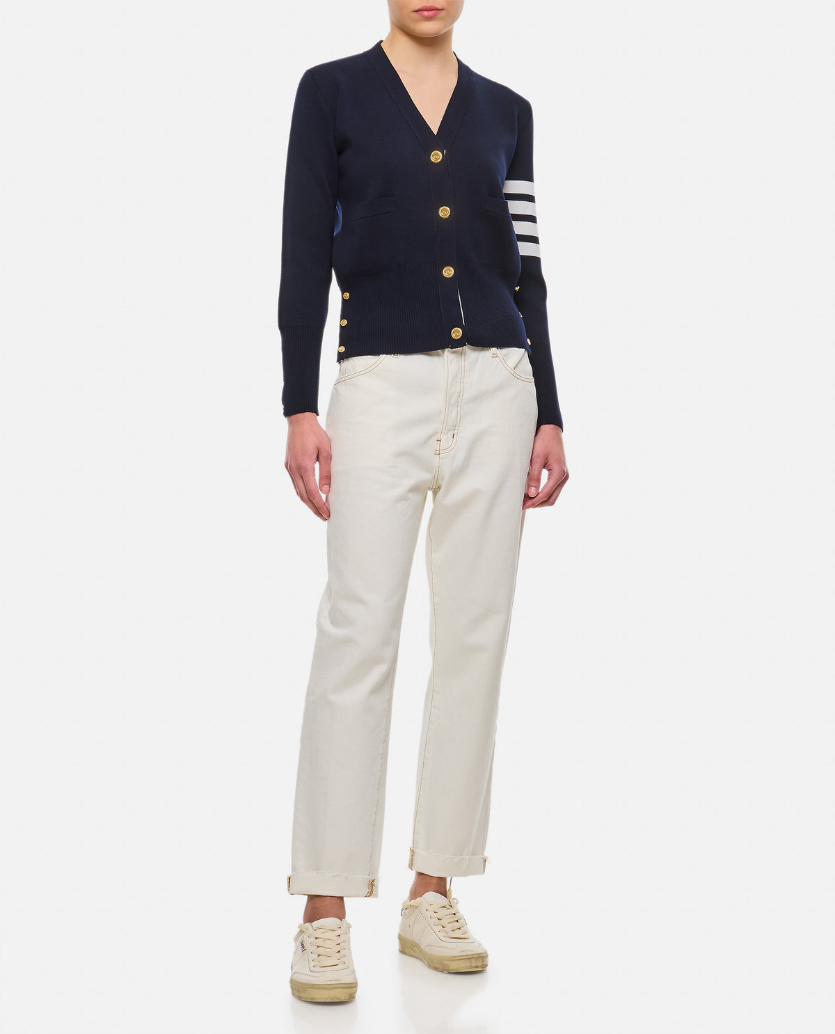 Thom Browne Women Milano Classic V Neck Fine Merino Wool Cardigan THOM BROWNE