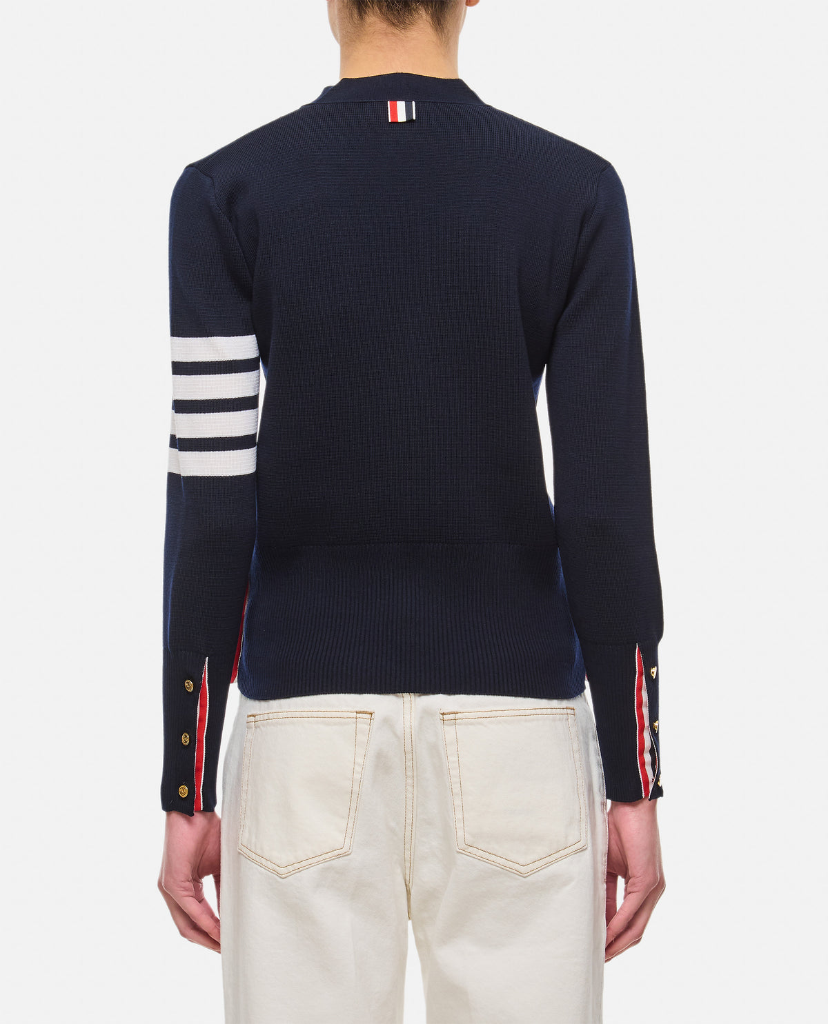 Thom Browne Women Milano Classic V Neck Fine Merino Wool Cardigan THOM BROWNE