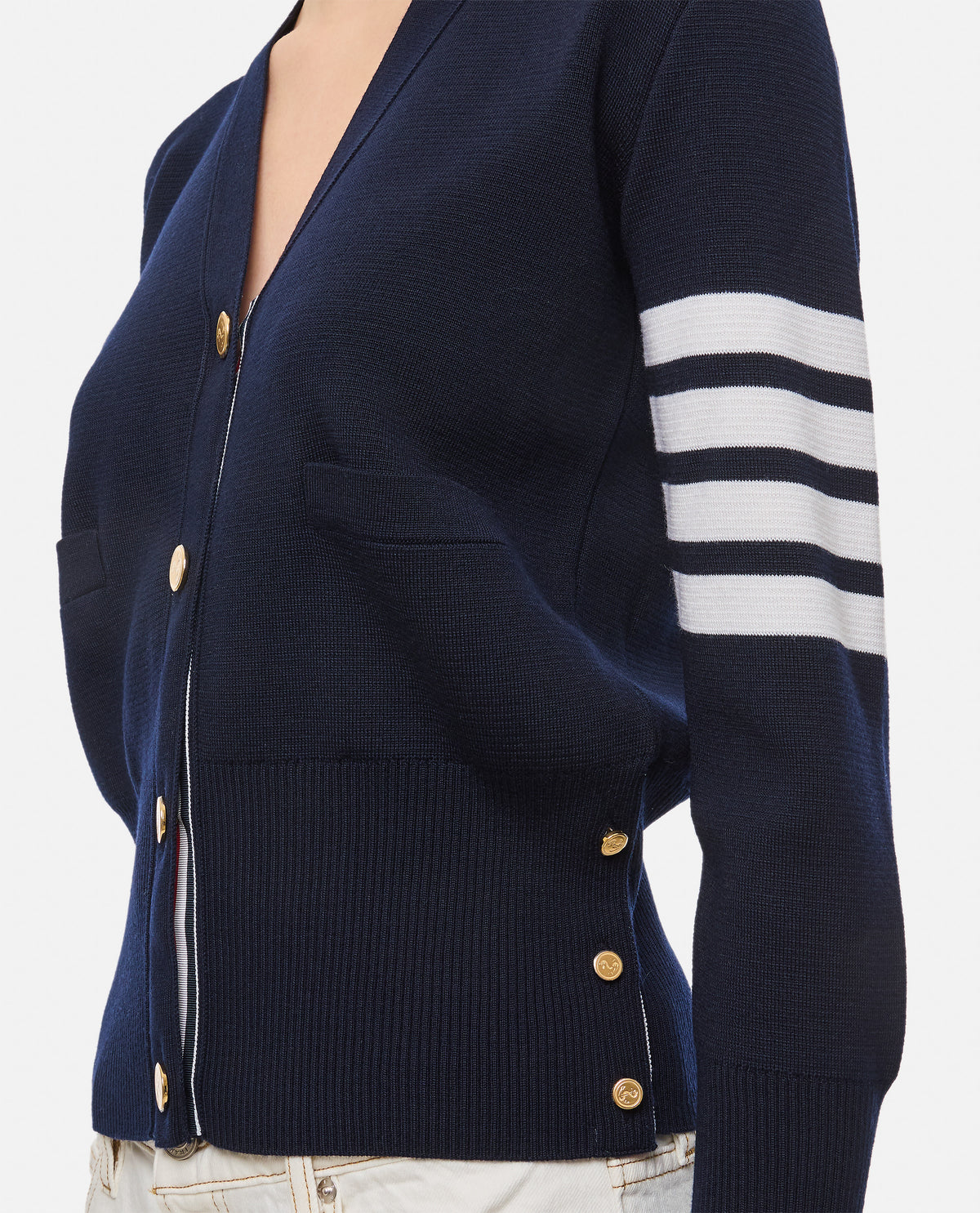 Thom Browne Women Milano Classic V Neck Fine Merino Wool Cardigan THOM BROWNE