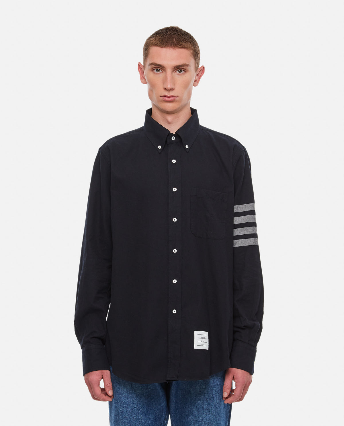 Thom Browne Men Tonal 4 Bar Cotton Shirt THOM BROWNE