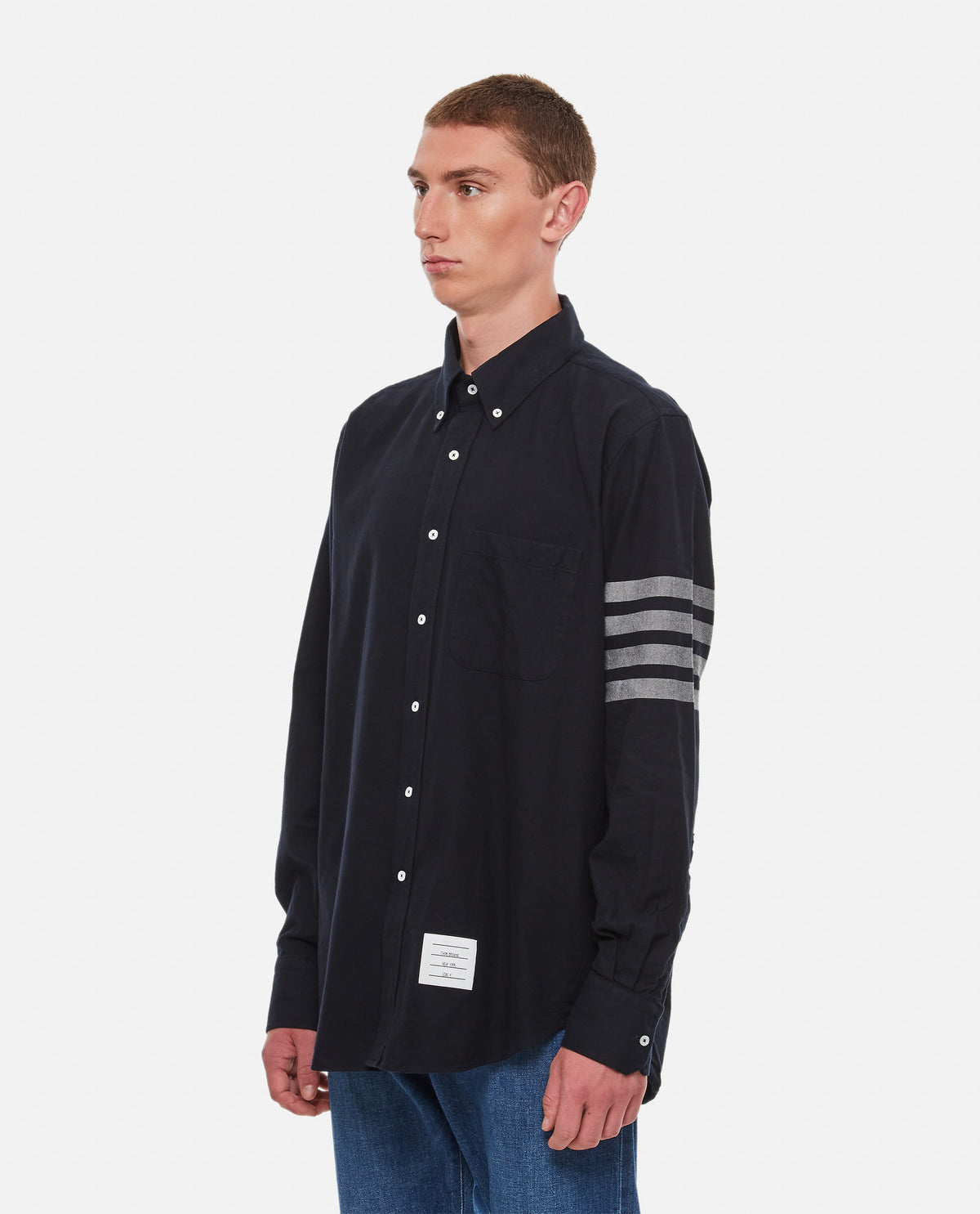 Thom Browne Men Tonal 4 Bar Cotton Shirt THOM BROWNE