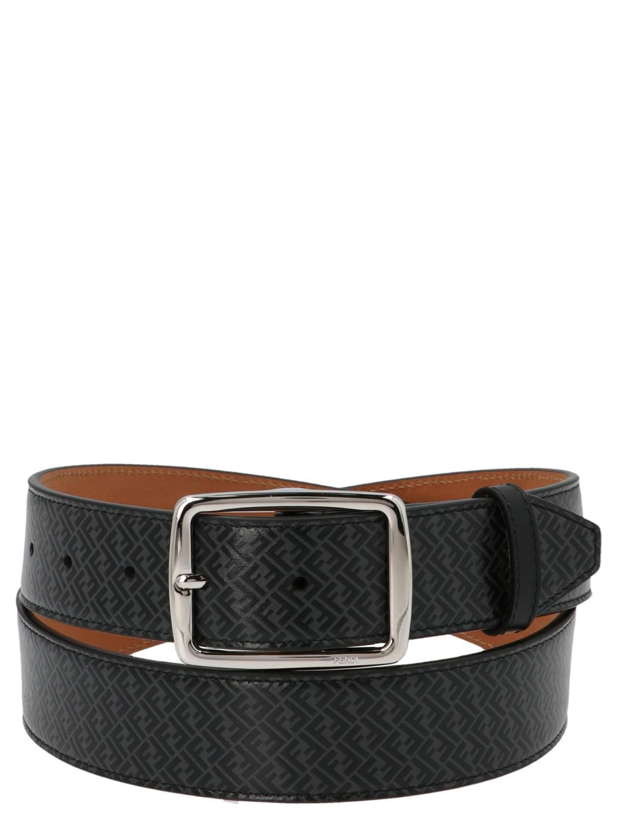 Fendi Men Black Leather Ff Logo Belt FENDI