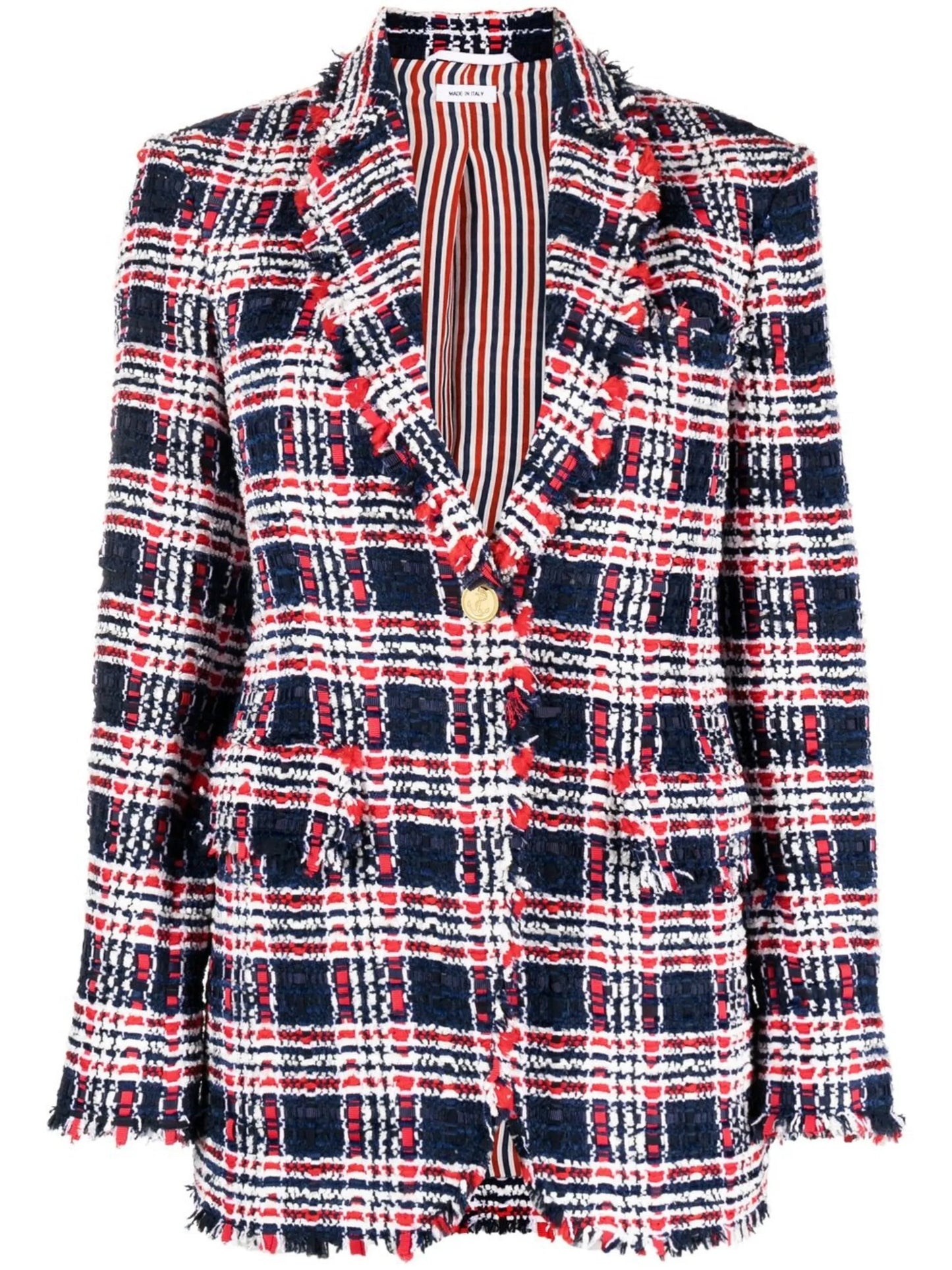 Thom Browne Women Frayed Single-Breasted Tweed Blazer THOM BROWNE