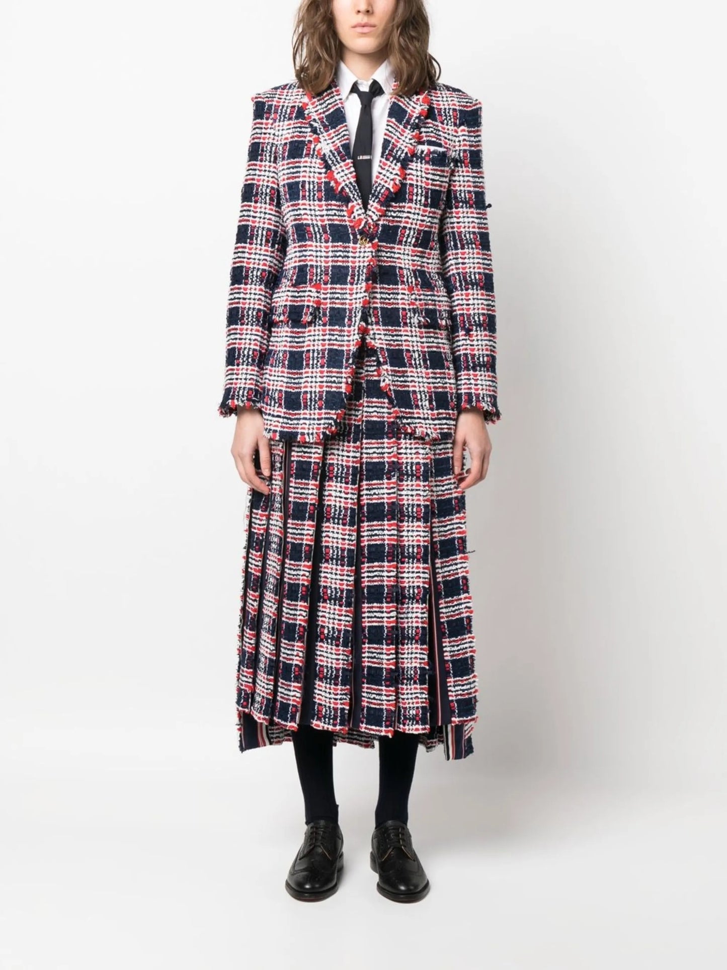Thom Browne Women Frayed Single-Breasted Tweed Blazer THOM BROWNE