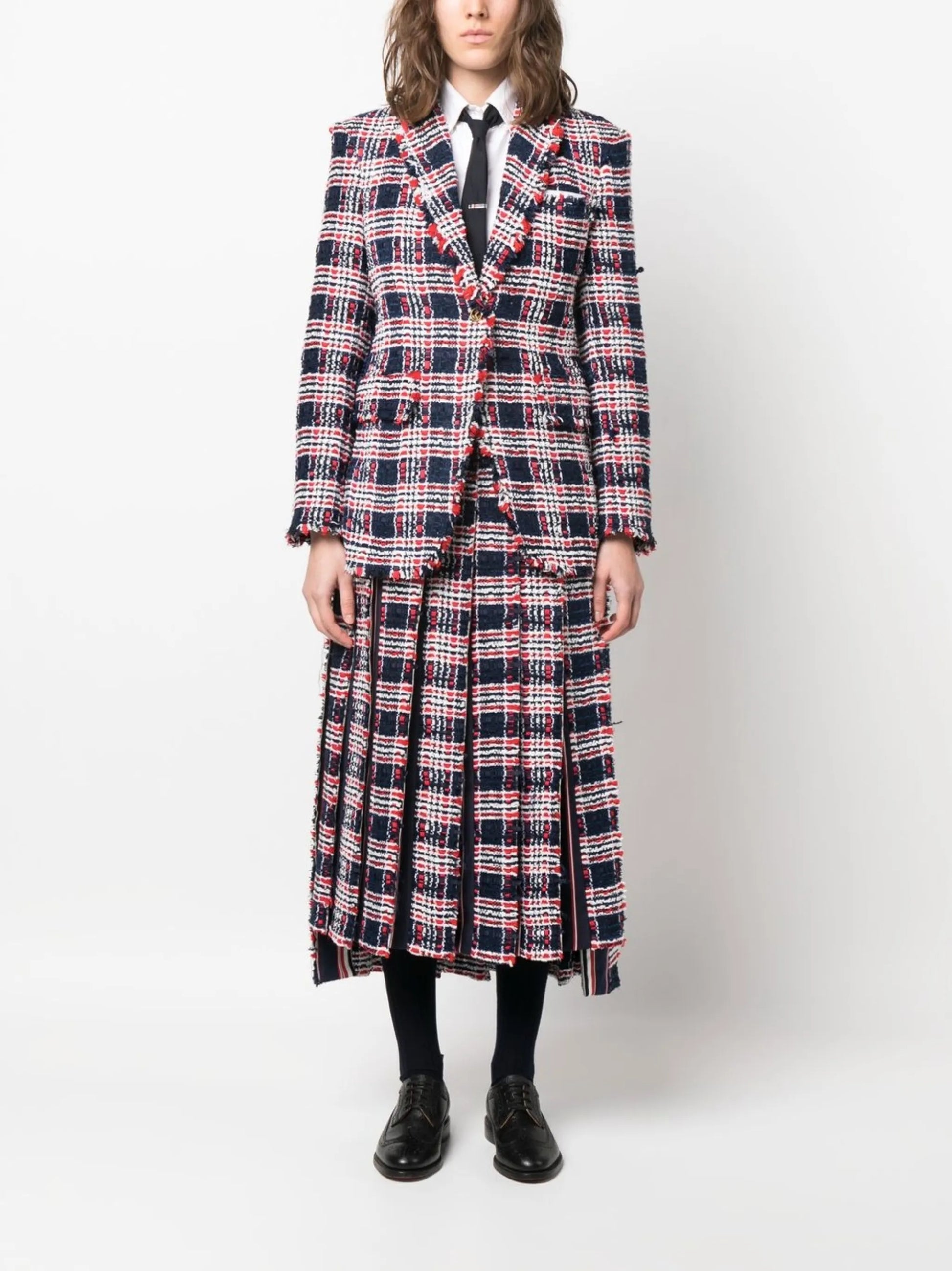 Thom Browne Women Frayed Single-Breasted Tweed Blazer THOM BROWNE
