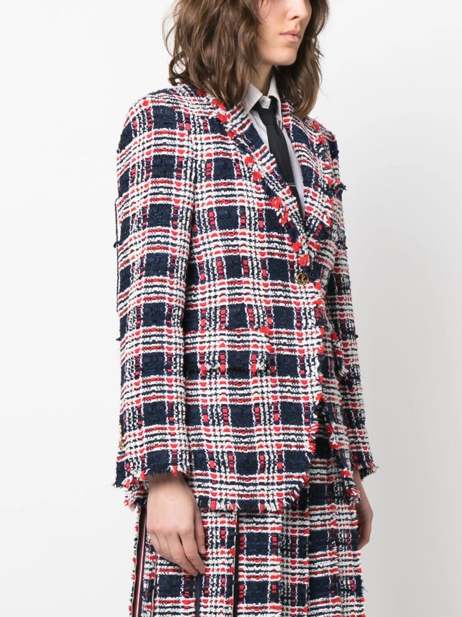 Thom Browne Women Frayed Single-Breasted Tweed Blazer THOM BROWNE