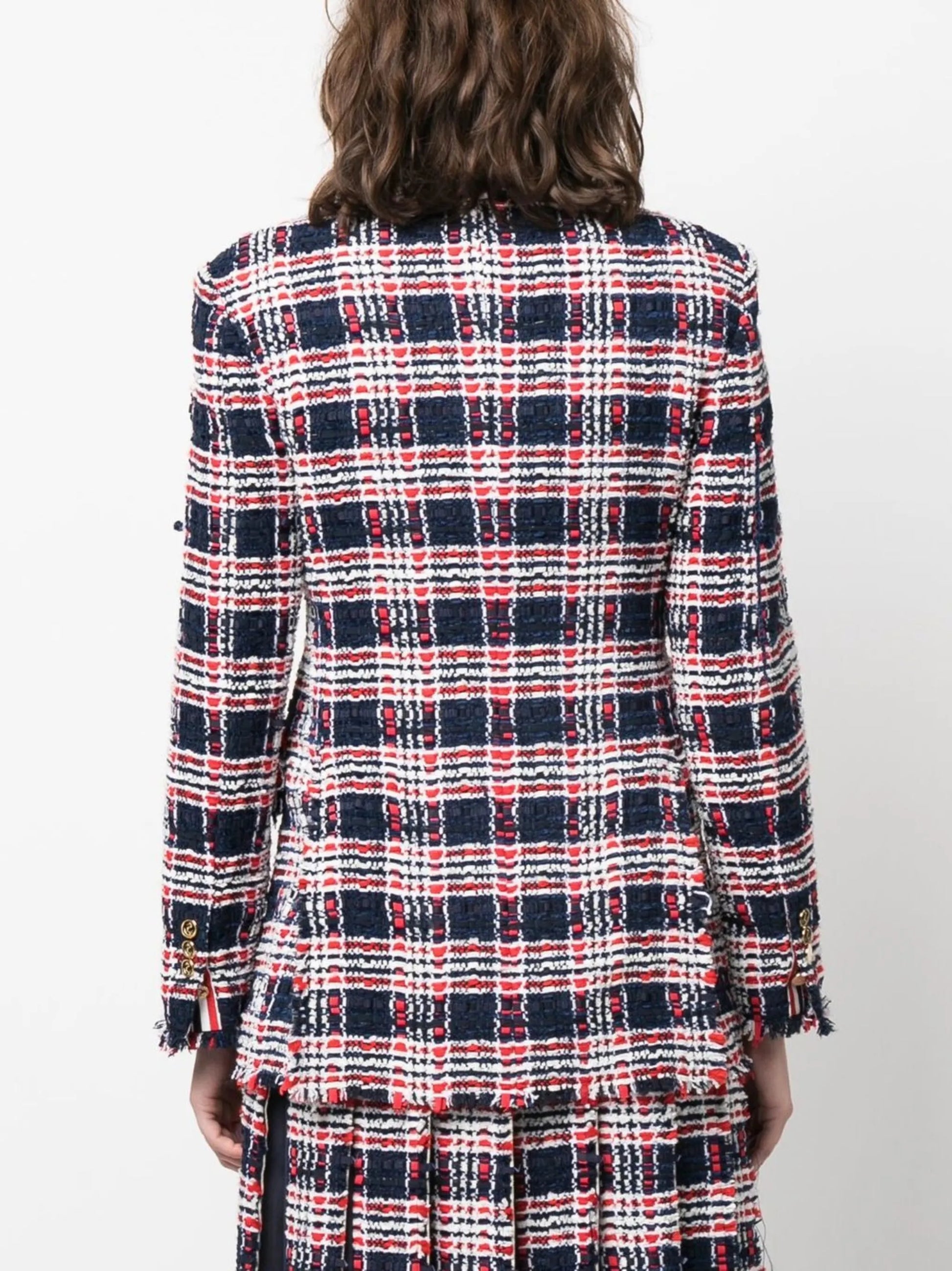 Thom Browne Women Frayed Single-Breasted Tweed Blazer THOM BROWNE