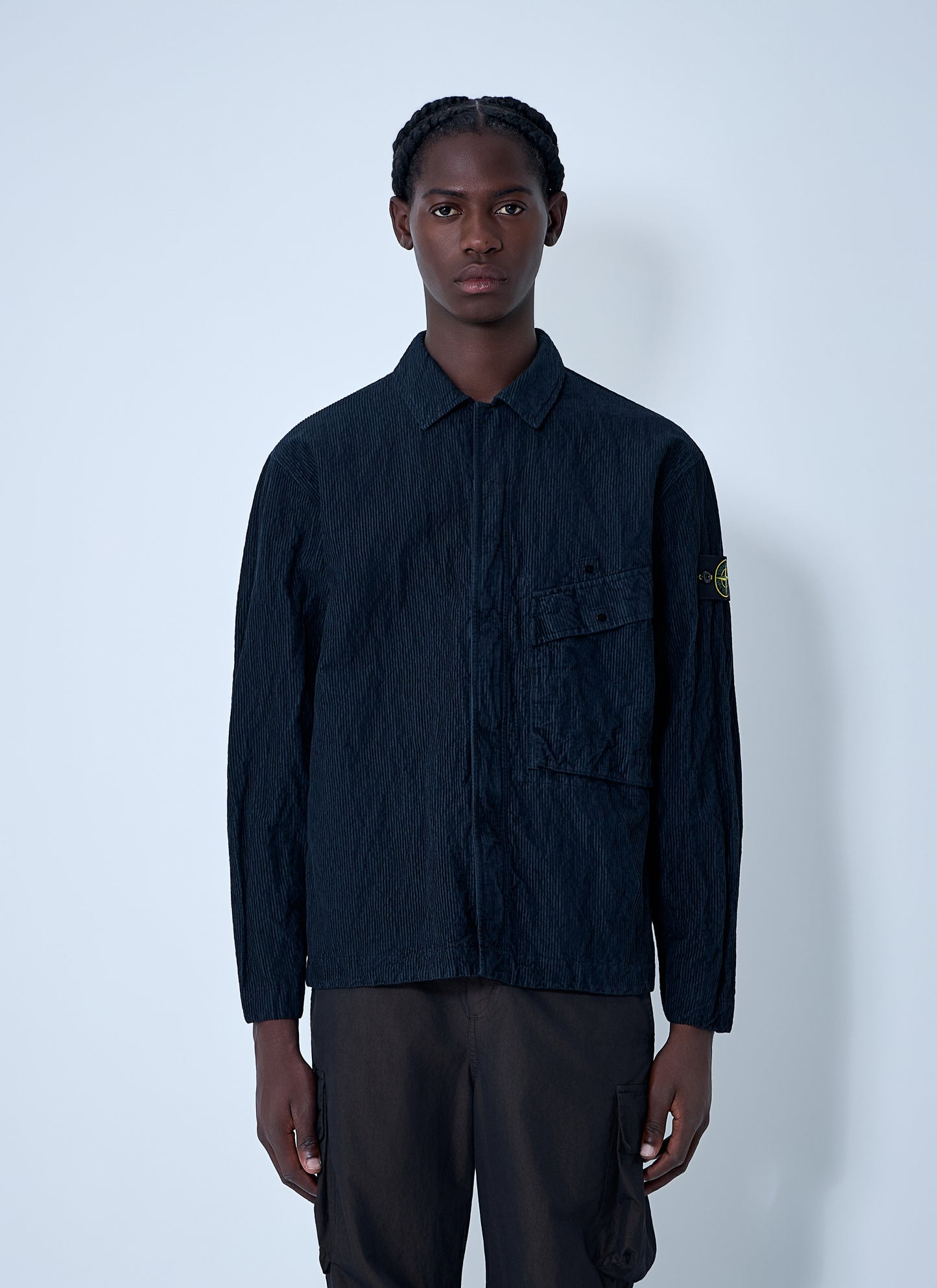 Stone Island Men Logo Motif Corduroy Shirt STONE ISLAND