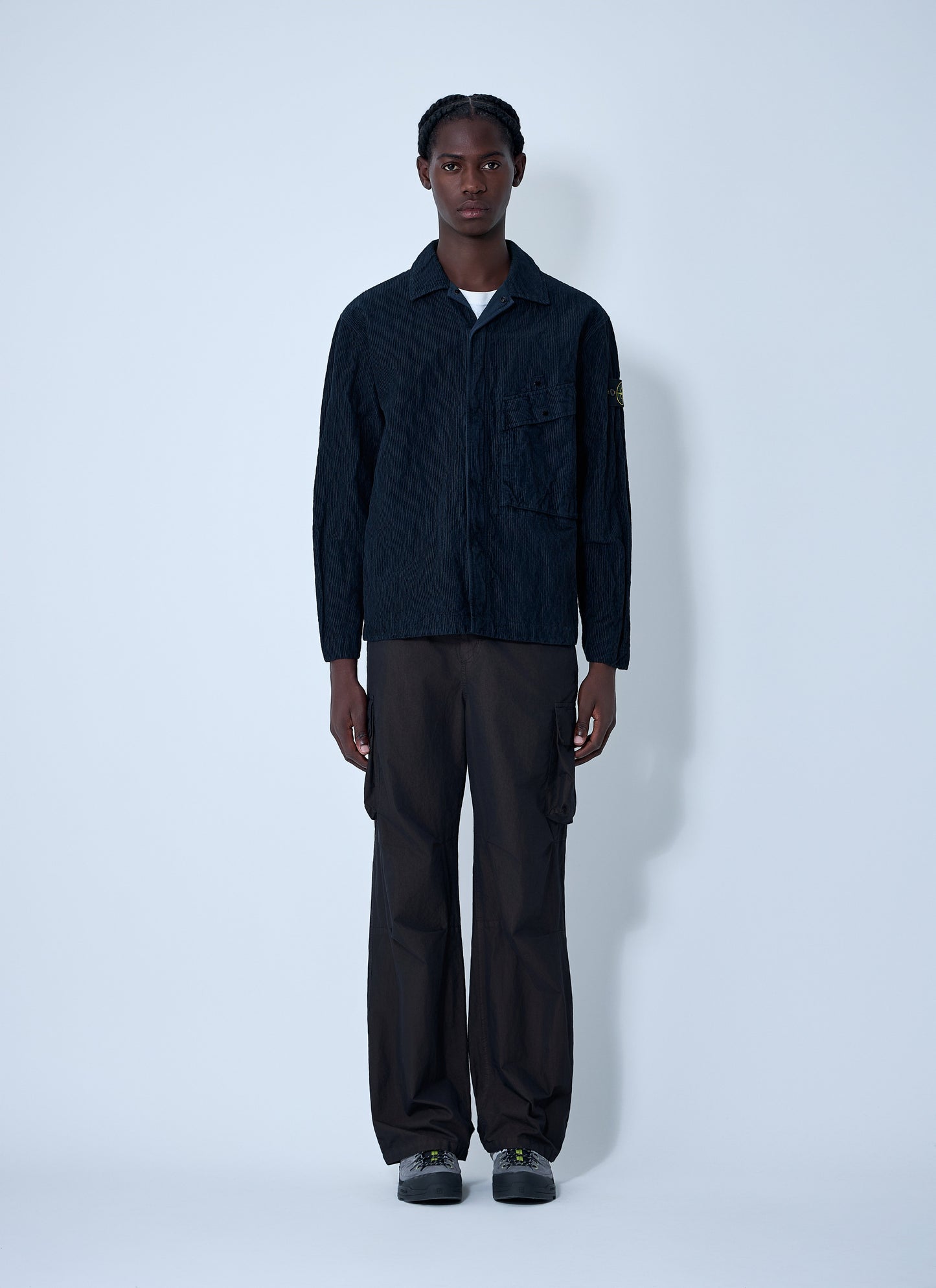 Stone Island Men Logo Motif Corduroy Shirt STONE ISLAND