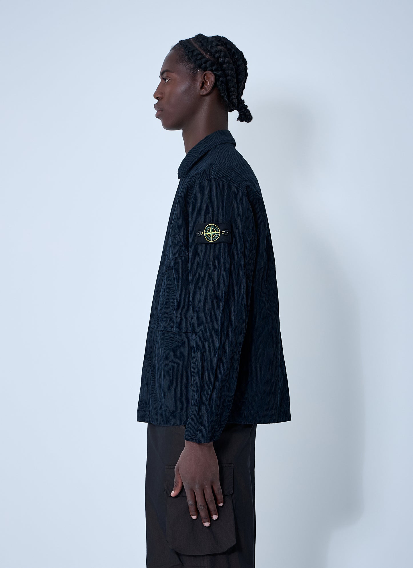 Stone Island Men Logo Motif Corduroy Shirt STONE ISLAND
