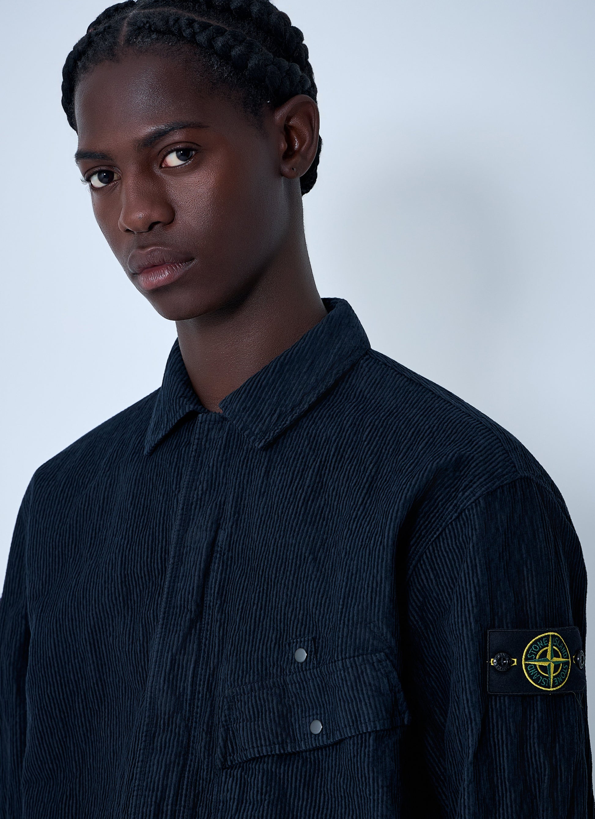 Stone Island Men Logo Motif Corduroy Shirt STONE ISLAND