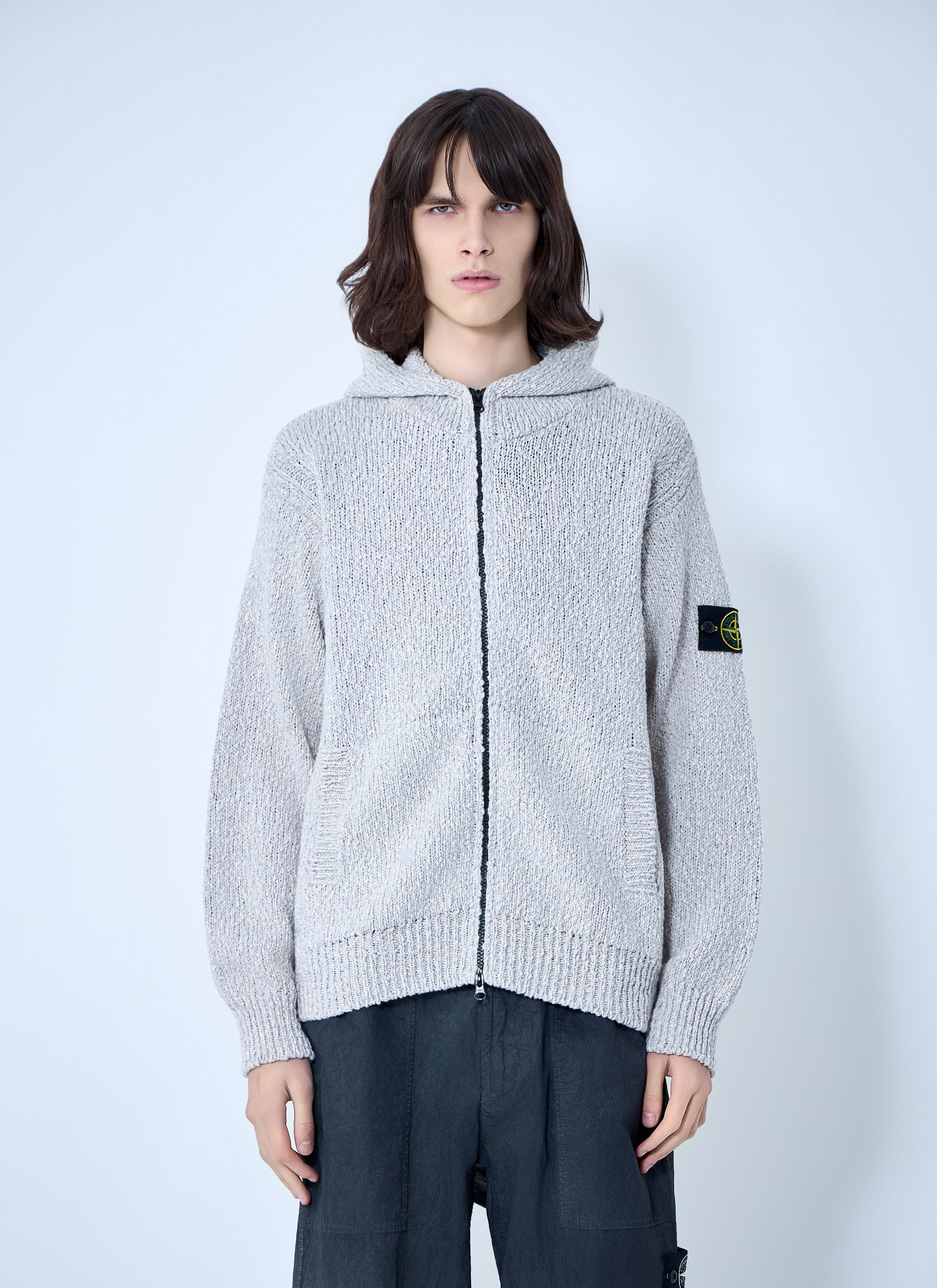 Stone Island Men Zip-Up Knit Hoodie STONE ISLAND