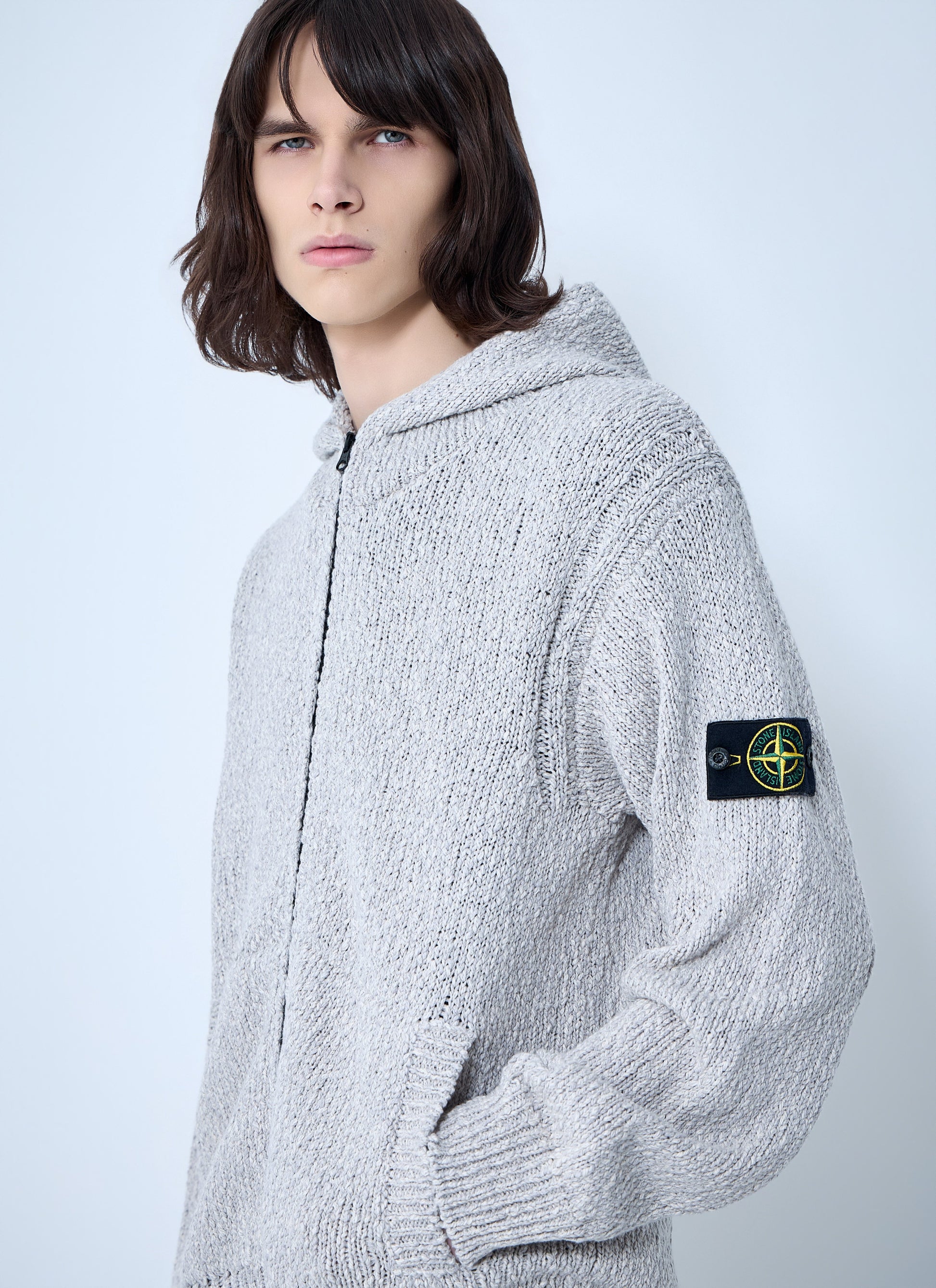 Stone Island Men Zip-Up Knit Hoodie STONE ISLAND