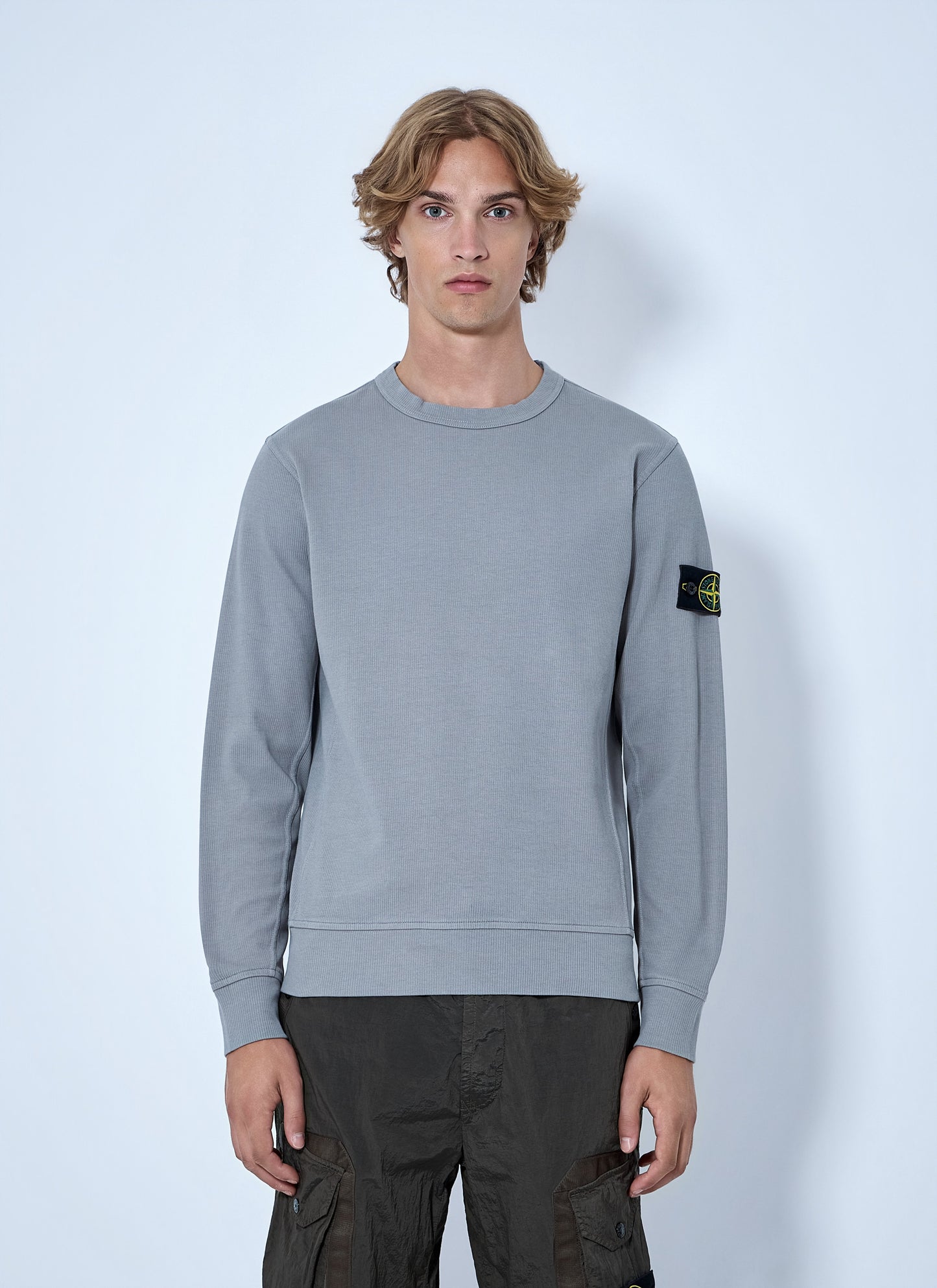 Stone Island Men Crewneck Sweatshirt With Sleeve Logo Patch STONE ISLAND