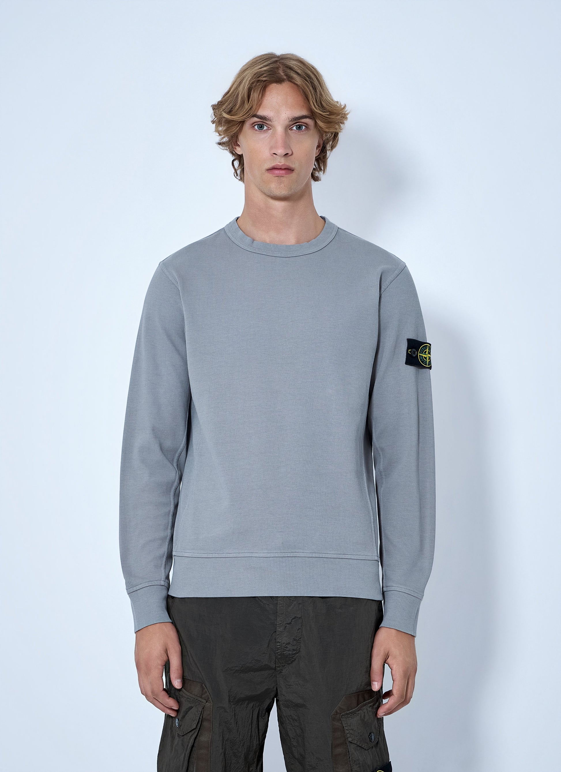 Stone Island Men Crewneck Sweatshirt With Sleeve Logo Patch STONE ISLAND