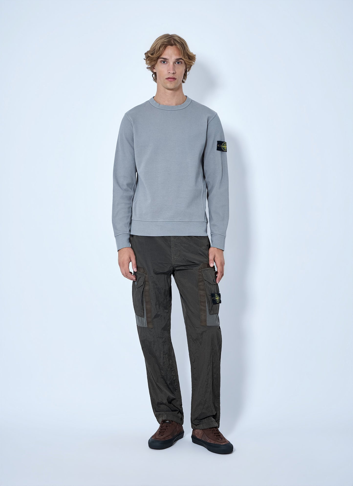 Stone Island Men Crewneck Sweatshirt With Sleeve Logo Patch STONE ISLAND