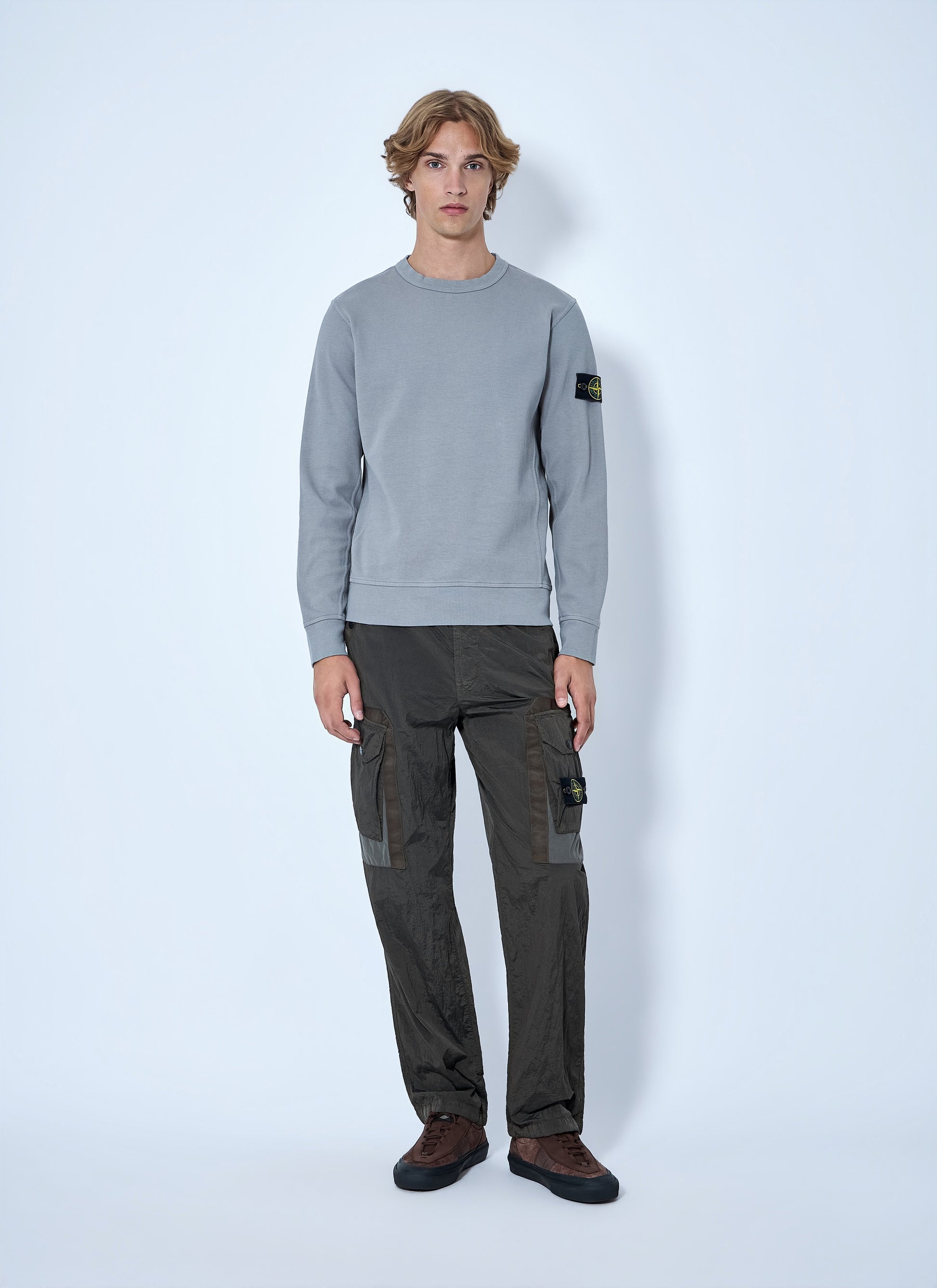 Stone Island Men Crewneck Sweatshirt With Sleeve Logo Patch STONE ISLAND