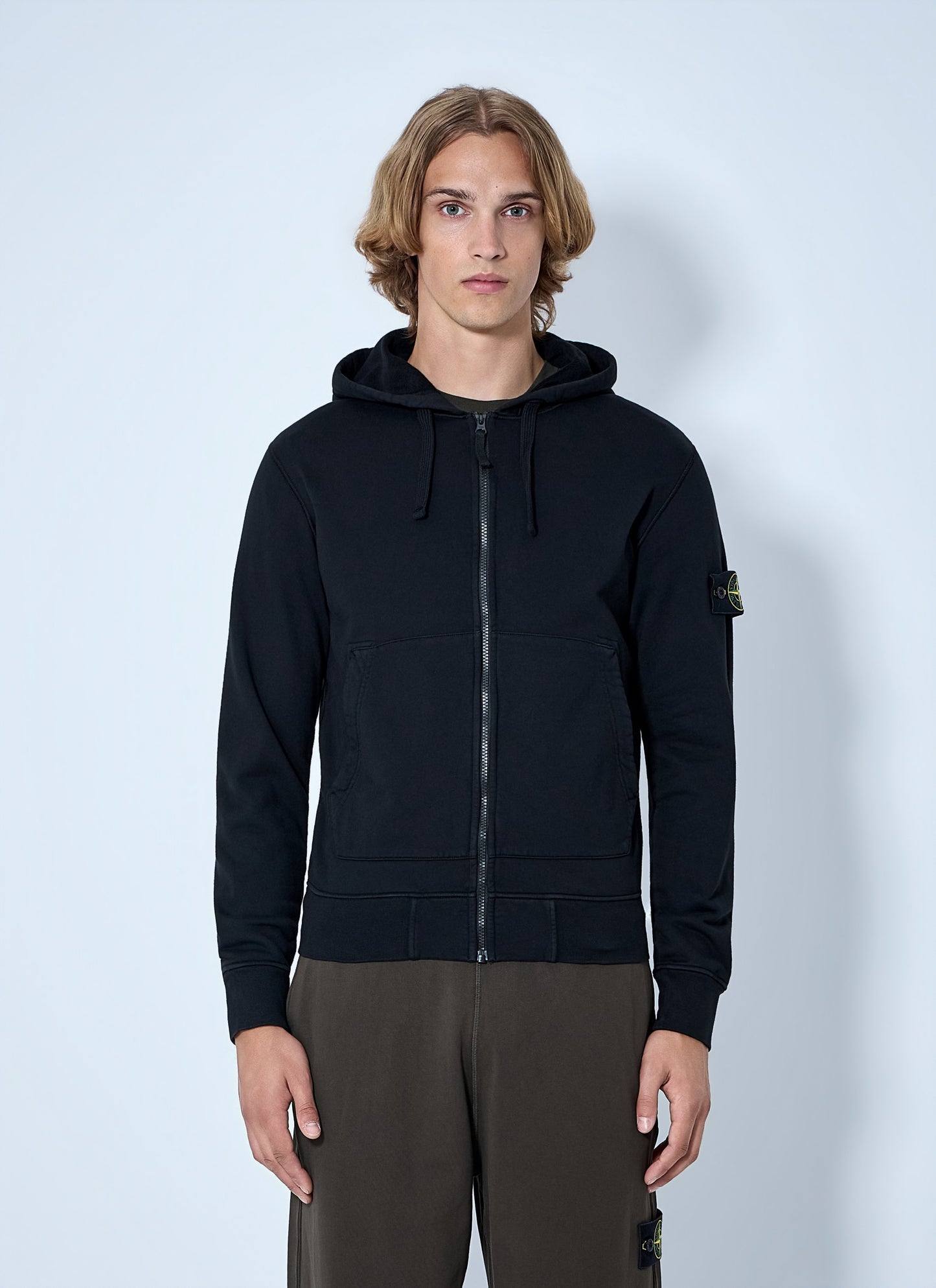 Stone Island Men Zip-Up Hoodie With Sleeve Patch