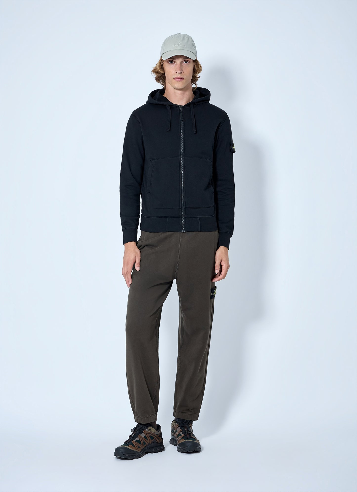 Stone Island Men Zip-Up Hoodie With Sleeve Patch