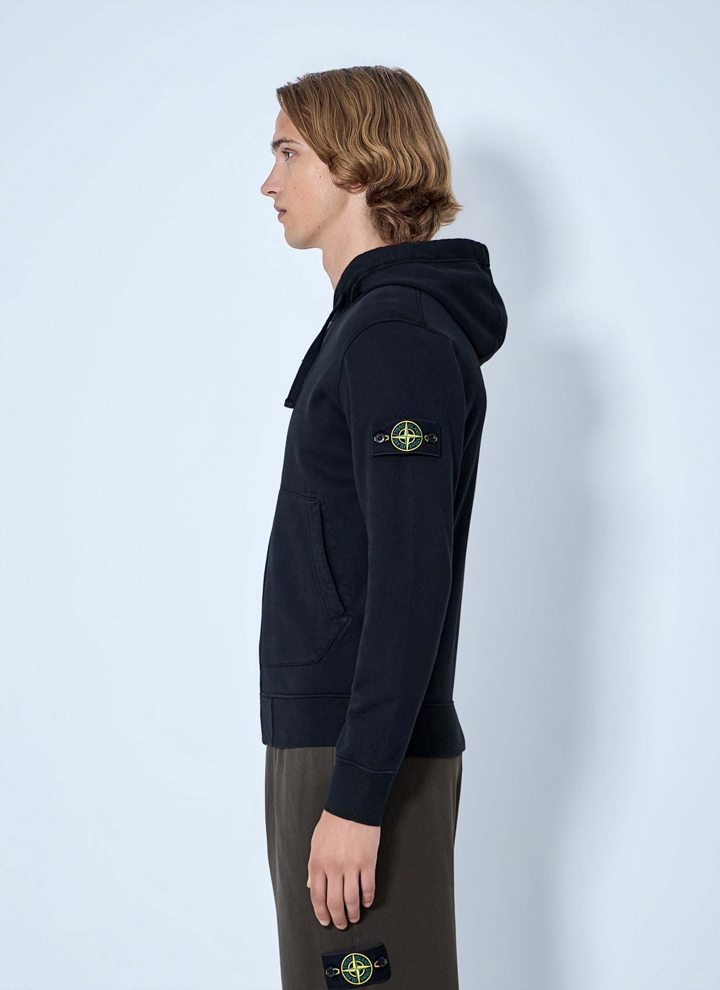Stone Island Men Zip-Up Hoodie With Sleeve Patch