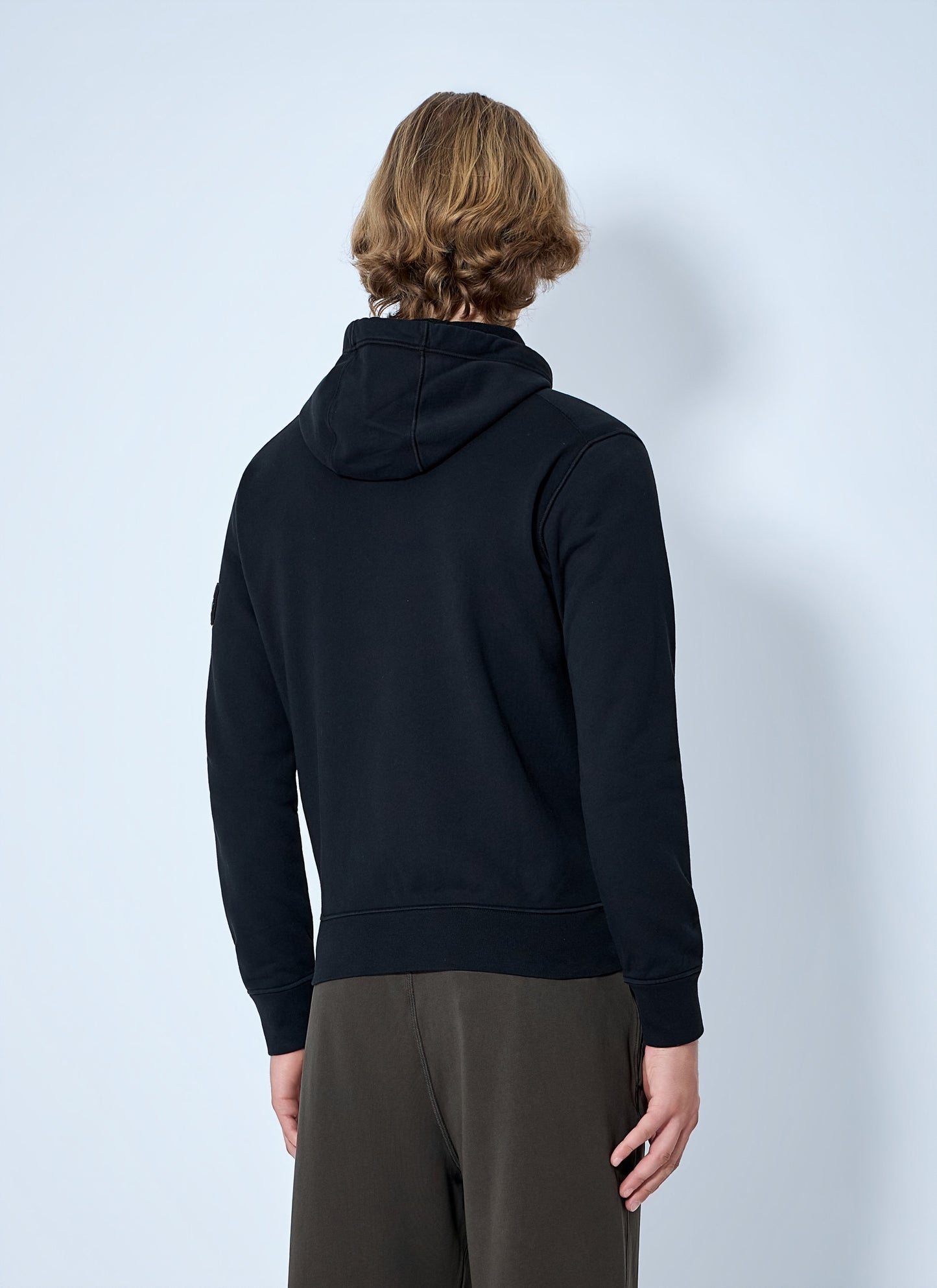 Stone Island Men Zip-Up Hoodie With Sleeve Patch
