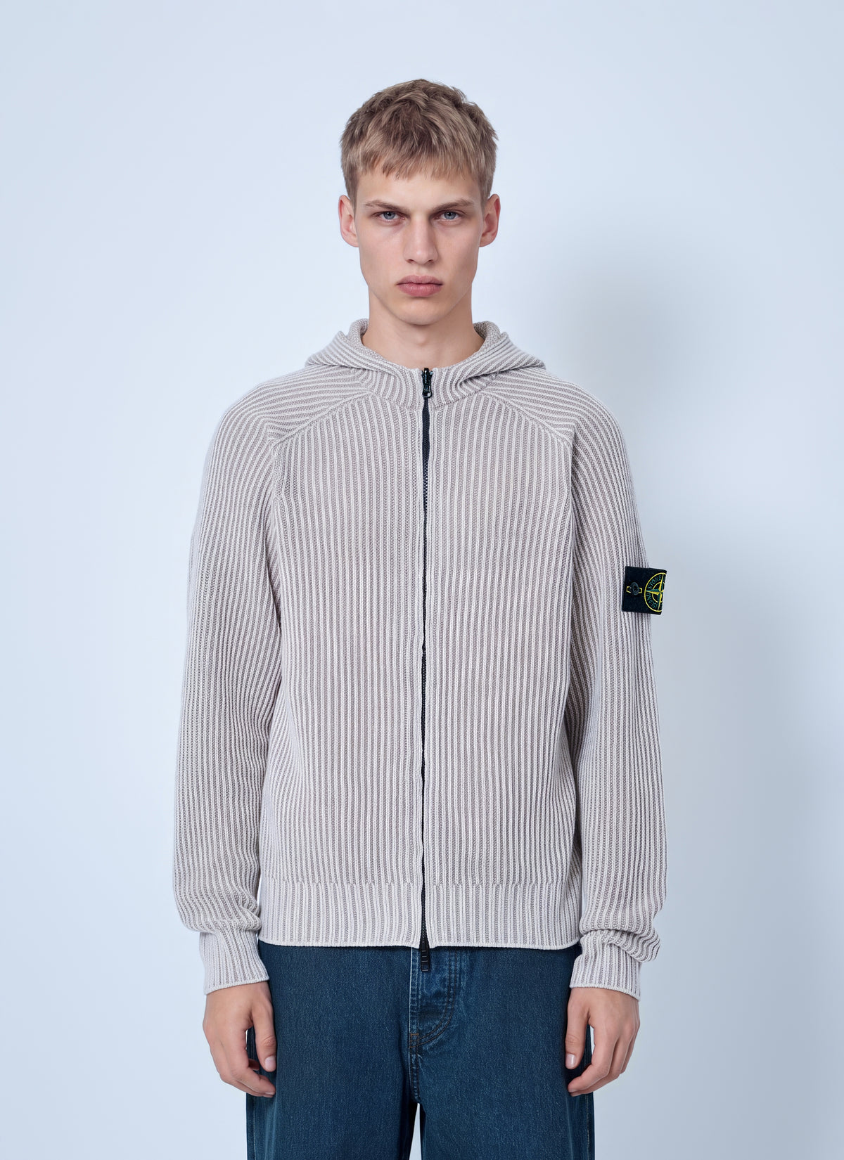 Stone Island Men Ribbed Knit Hoodie STONE ISLAND