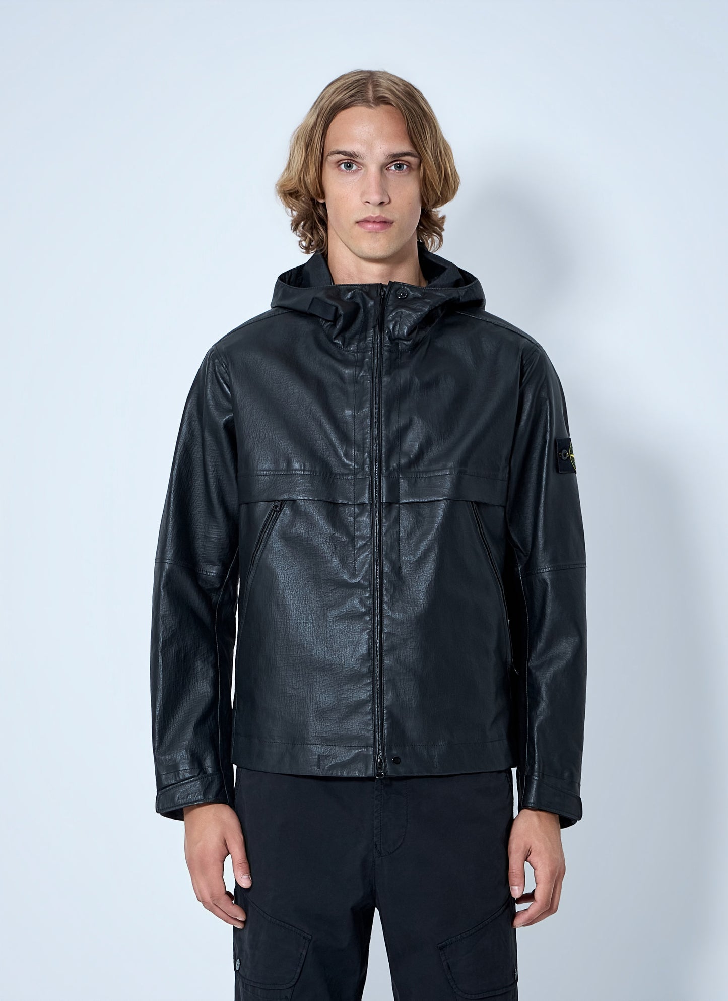 Stone Island Men Hooded Leather Jacket STONE ISLAND