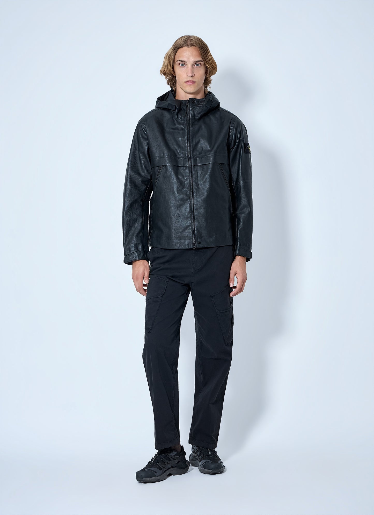 Stone Island Men Hooded Leather Jacket STONE ISLAND