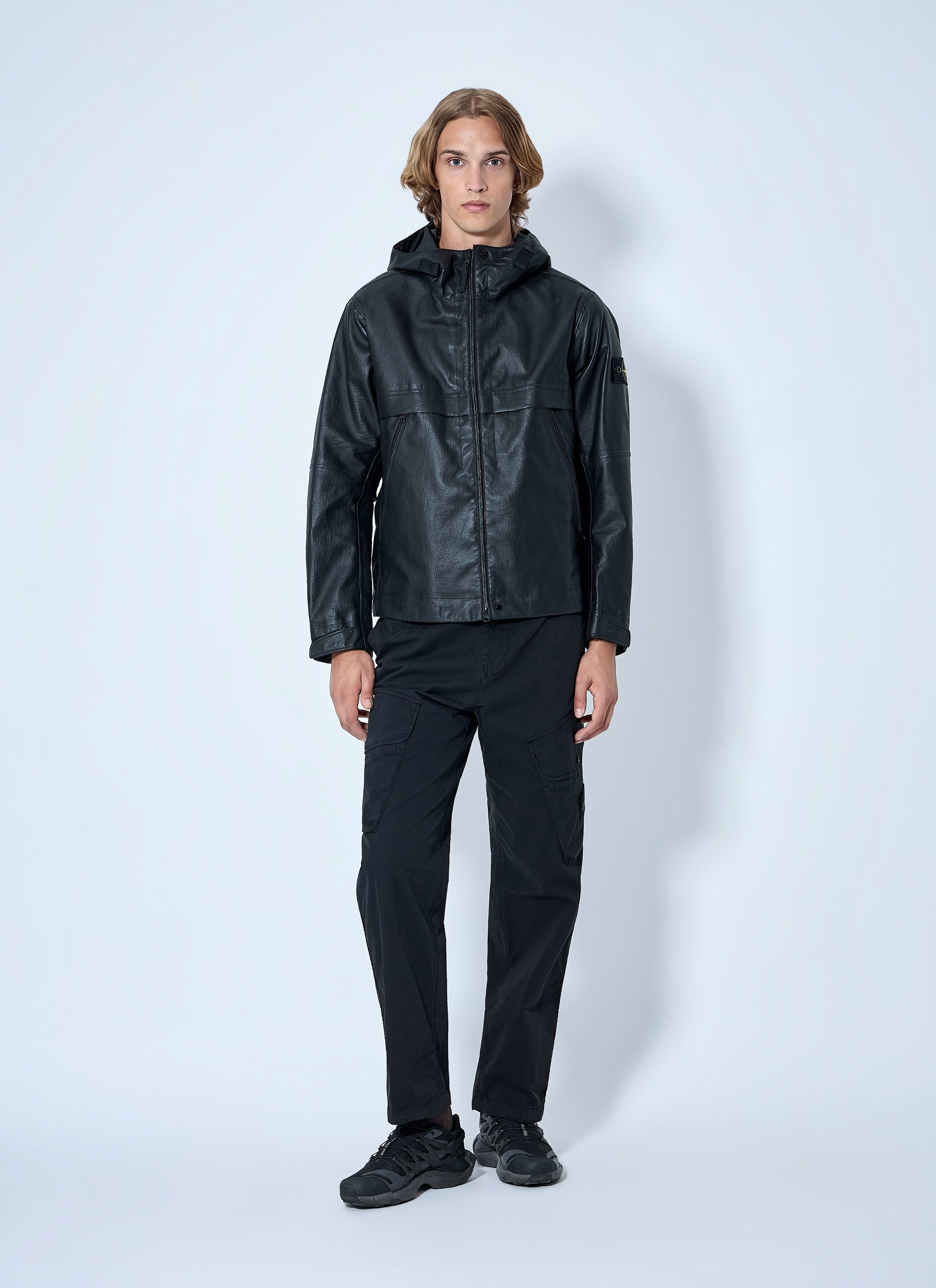 Stone Island Men Hooded Leather Jacket STONE ISLAND