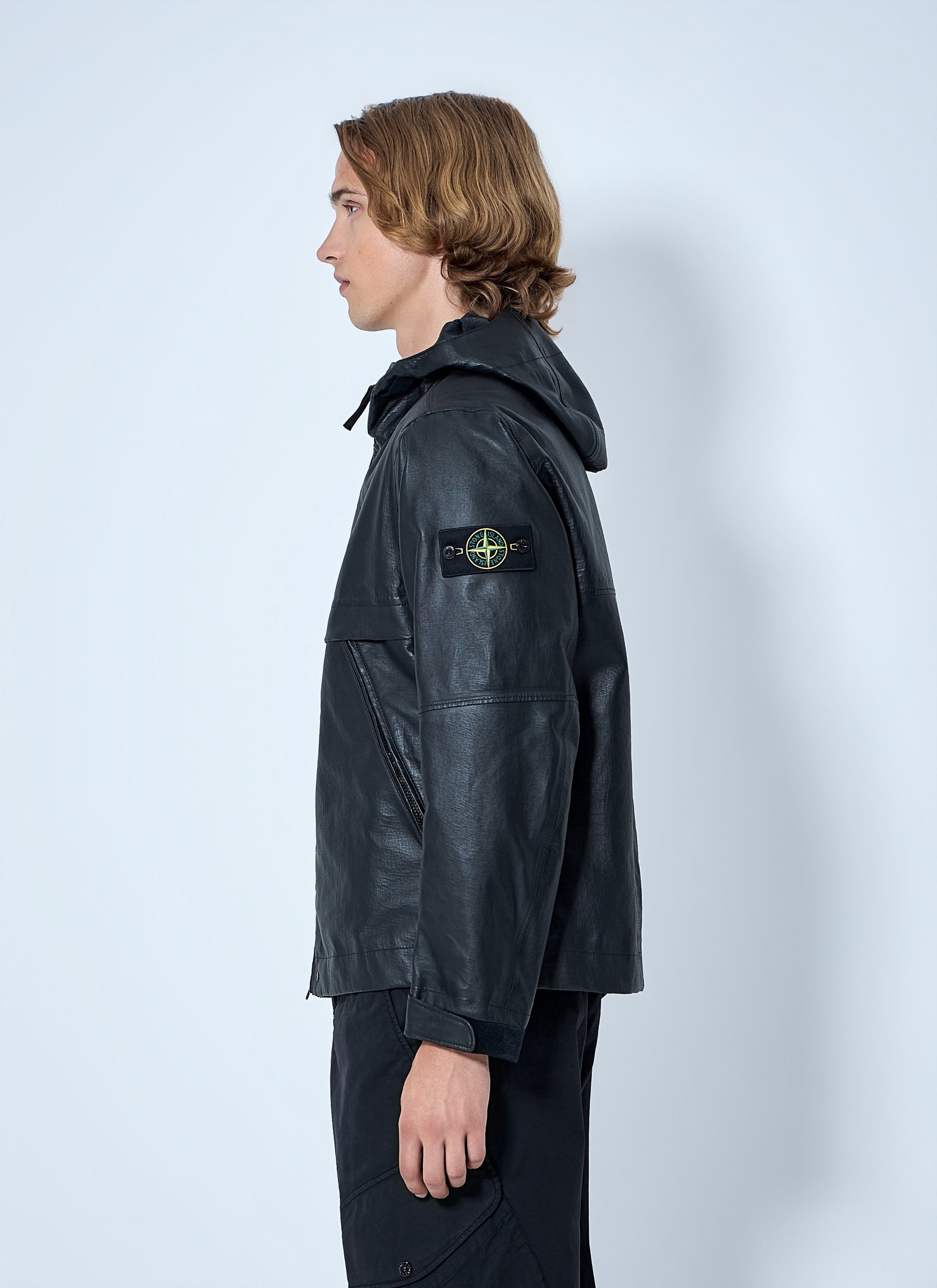 Stone Island Men Hooded Leather Jacket STONE ISLAND