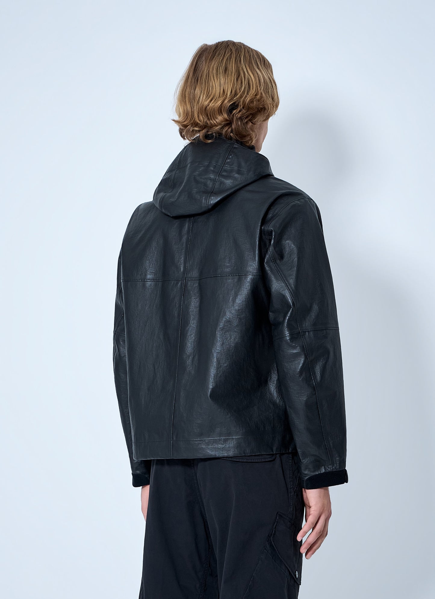 Stone Island Men Hooded Leather Jacket STONE ISLAND