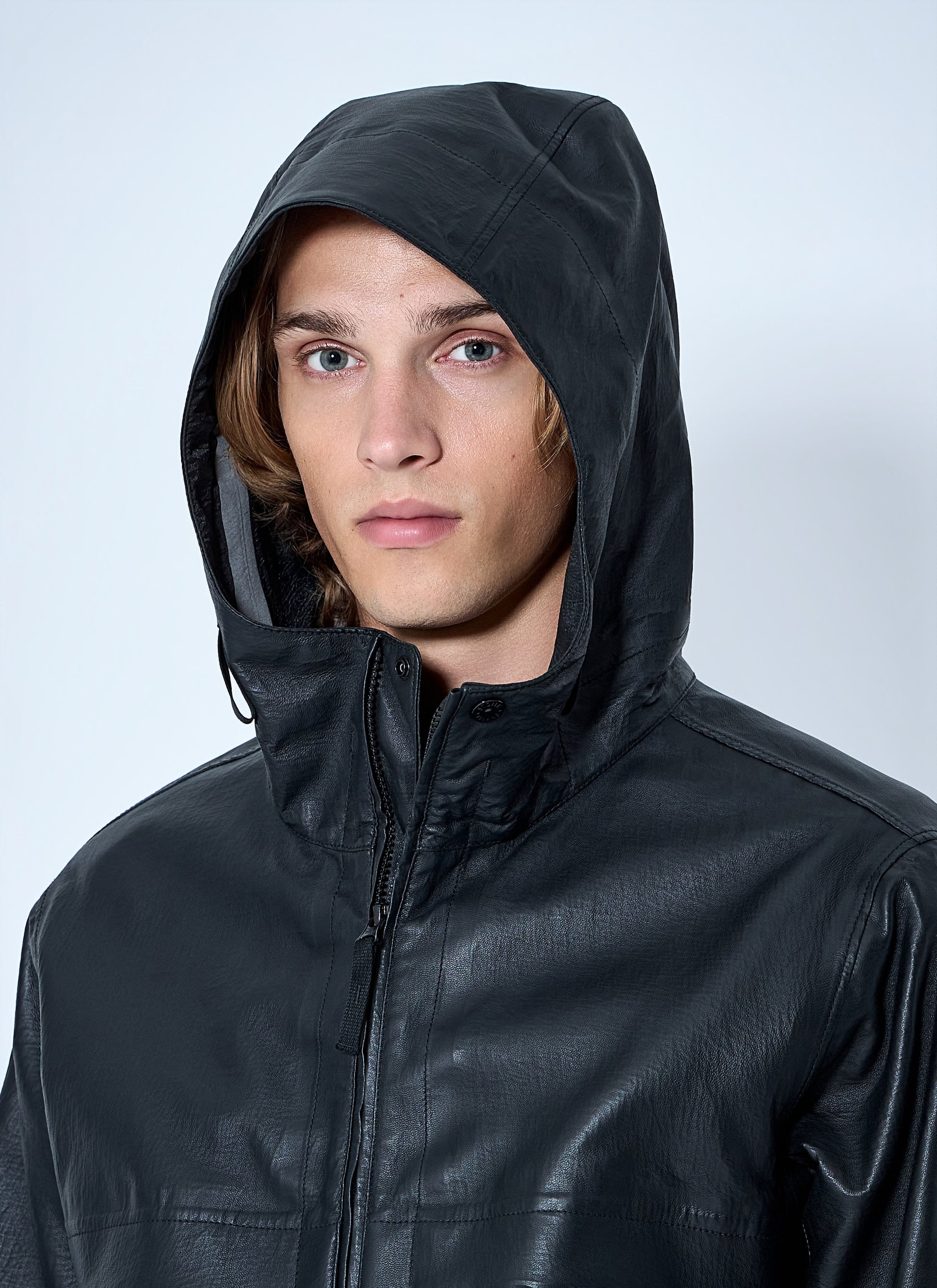 Stone Island Men Hooded Leather Jacket STONE ISLAND