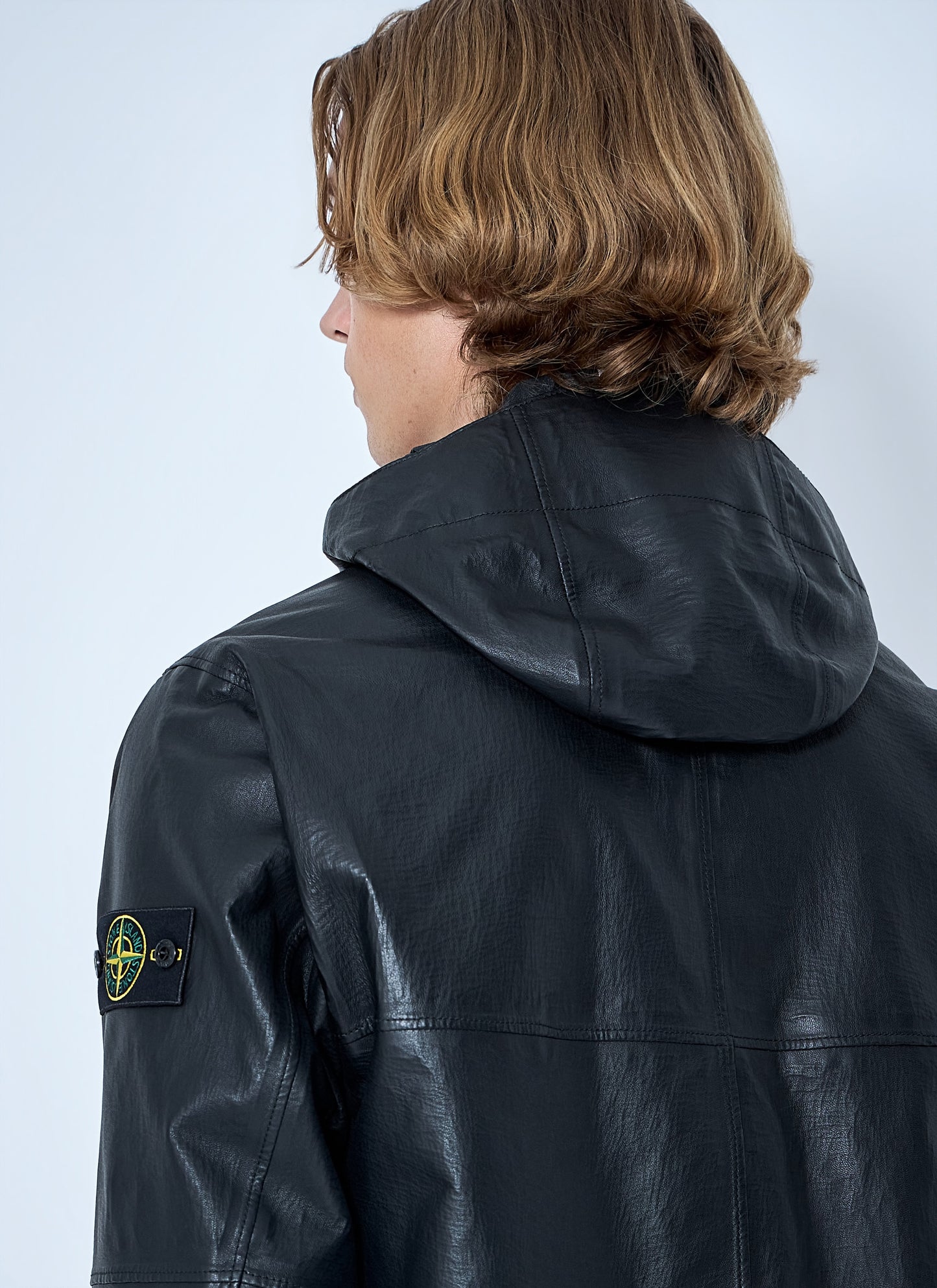 Stone Island Men Hooded Leather Jacket STONE ISLAND