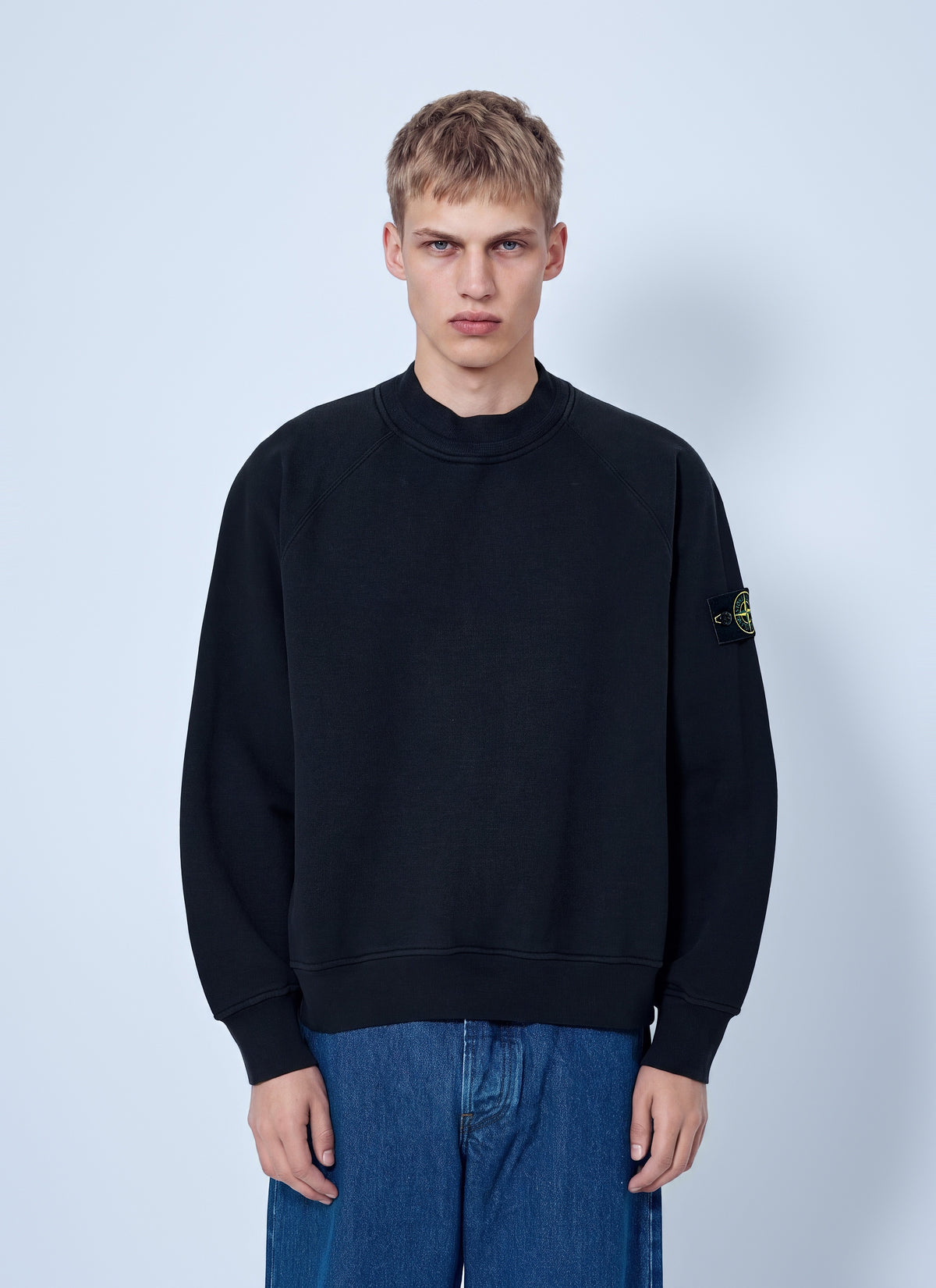 Stone Island Men Crewneck Sweatshirt With Sleeve Logo Patch STONE ISLAND