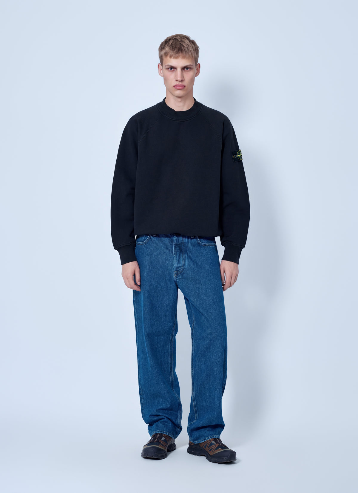 Stone Island Men Crewneck Sweatshirt With Sleeve Logo Patch STONE ISLAND