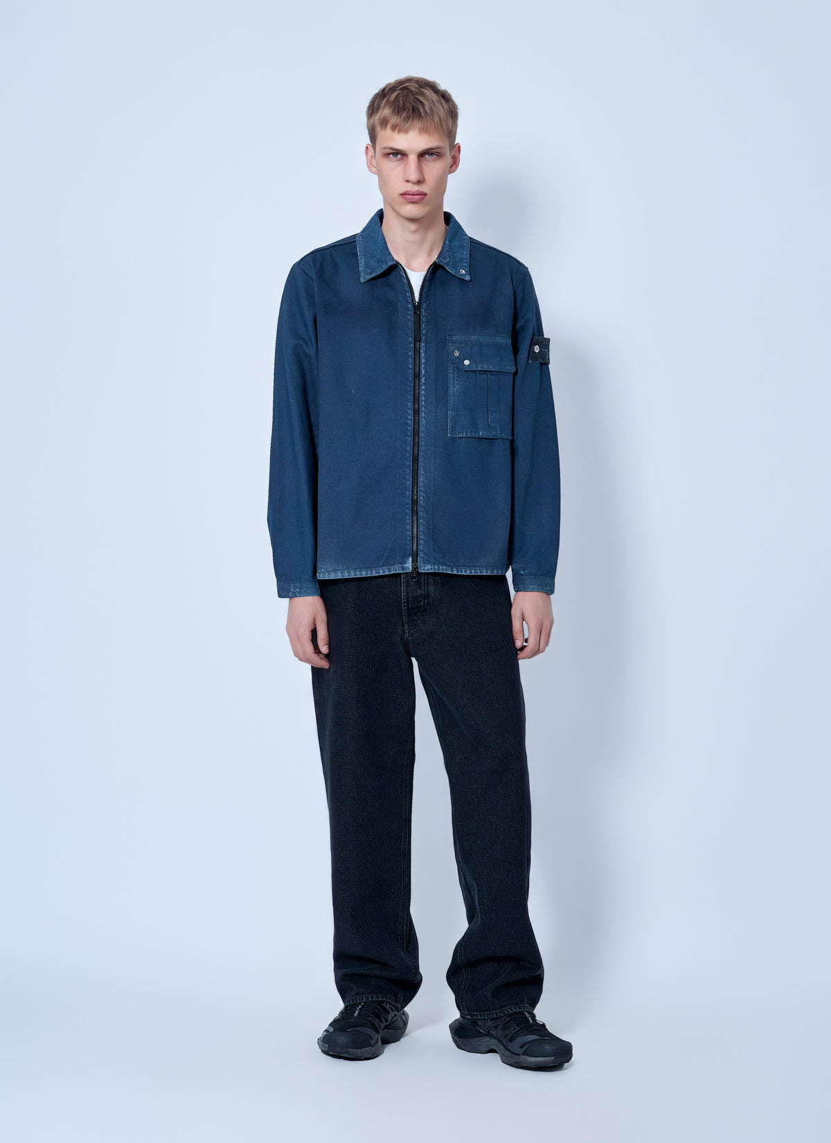 Stone Island Men Zip-Front Overshirt With Patch Pocket