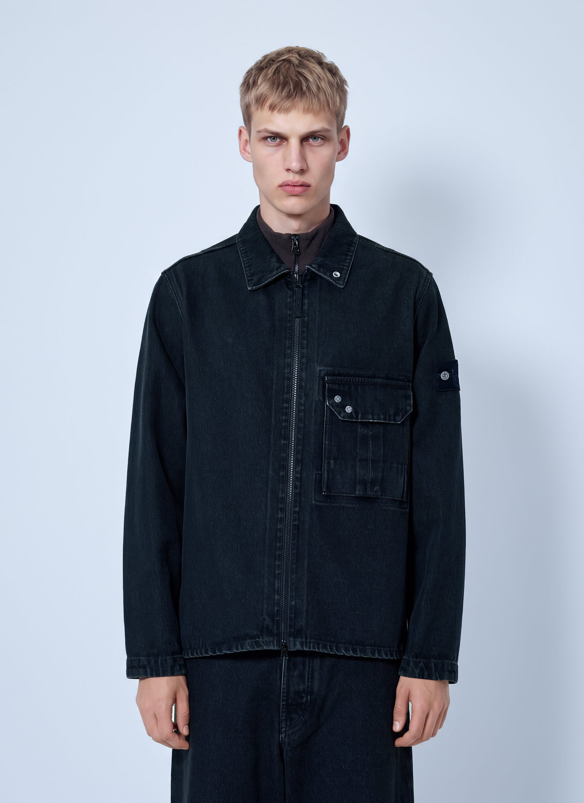 Stone Island Men Denim Overshirt With Utility Pocket STONE ISLAND