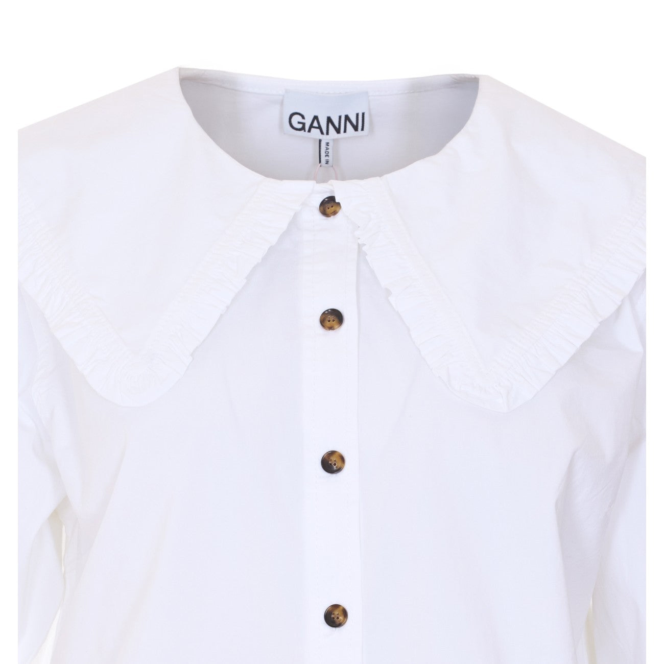Ganni Women Stretch Cotton Ruffle Shirt GANNI