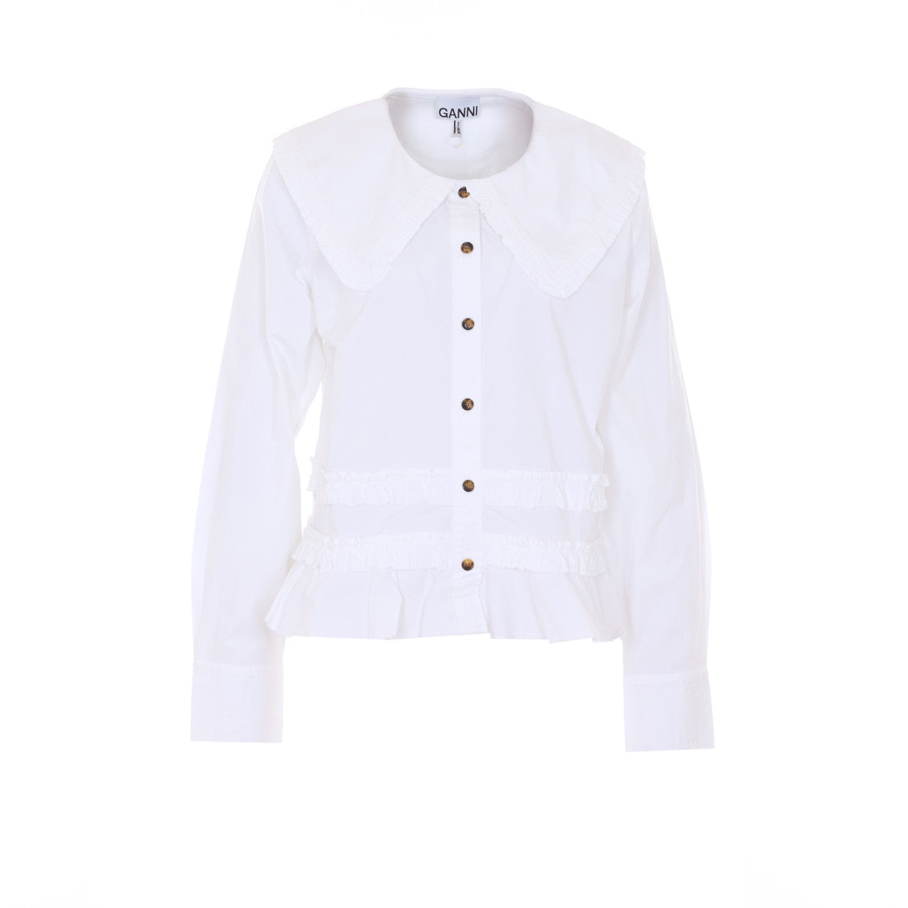 Ganni Women Stretch Cotton Ruffle Shirt GANNI
